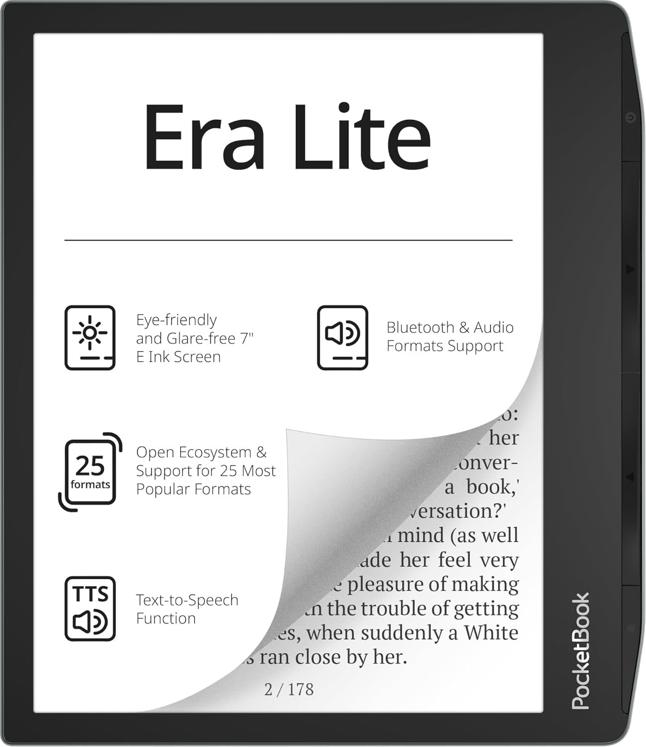 PocketBook Era Lite | Affordable 7″ e-Reader | Latest E Ink Carta™ 1300 Screen | SMARTlight | Open Cloud | Up to 2 Months on a Single Charge | 25 formats | IPX4 | Bluetooth & Text-to-Speech Support