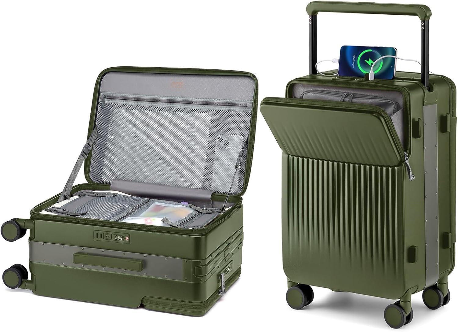 Joyway Carry on Luggage Airline Approved, Hardside Top Opening Carry-on Suitcase with Front Pocket and USB Port, Aluminium Frame 20 Inch Luggage with TSA Lock and Spinner Wheels