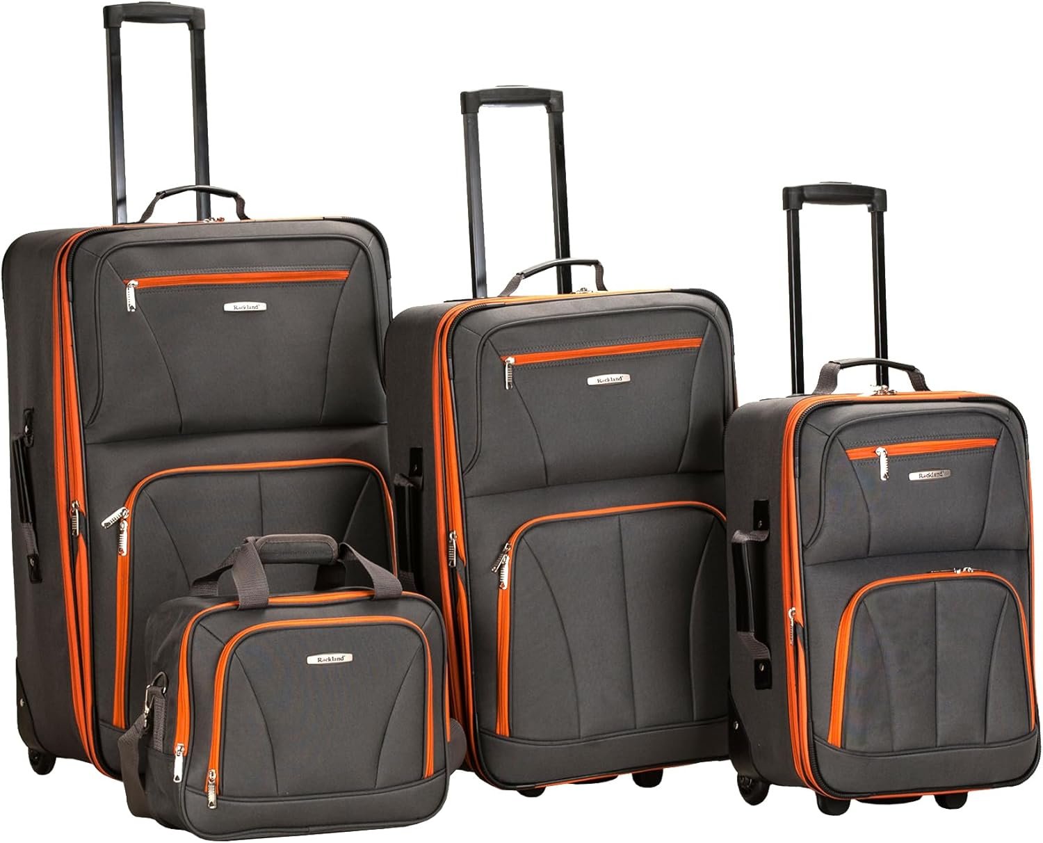 Rockland Fashion Softside 4 Piece Luggage Set, Expandable, (14″ Tote/19″/24″/28″), Charcoal