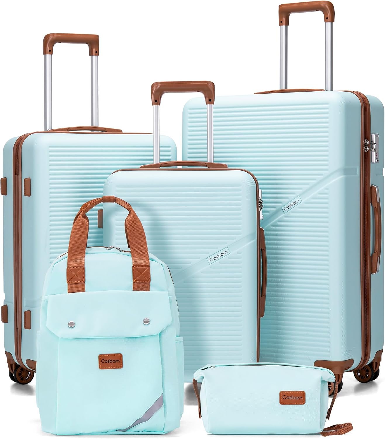 Cosbarn Luggage Sets 5 Piece Suitcases with Wheels, Suitcase Set ABS Hard Case Luggage with TSA Lock Spinner Wheels Durable Travel Luggage (5-Piece Set(20″/24″/28″))