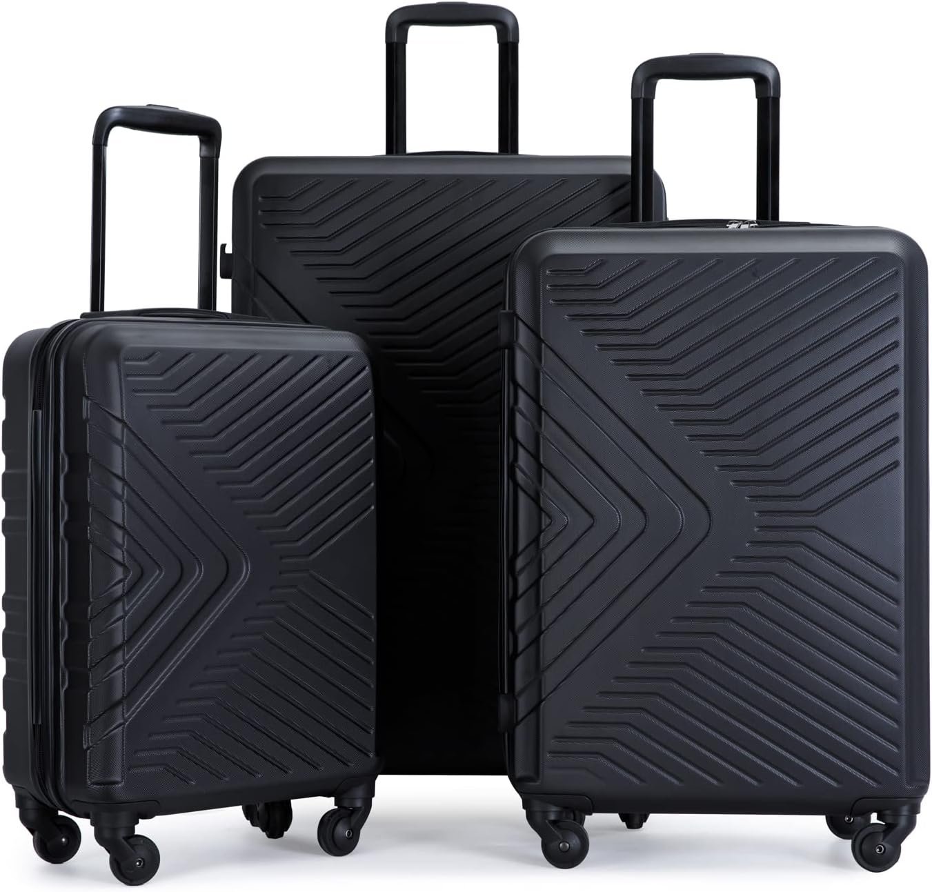 Tripcomp Luggage Sets Wear-Resistance Hardside Lightweight Suitcase Double Spinner Wheels, TSA Lock,Two Hooks, Scratch-resistant Carry-on, 3 Piece Set(20/24/28) (Jet black)