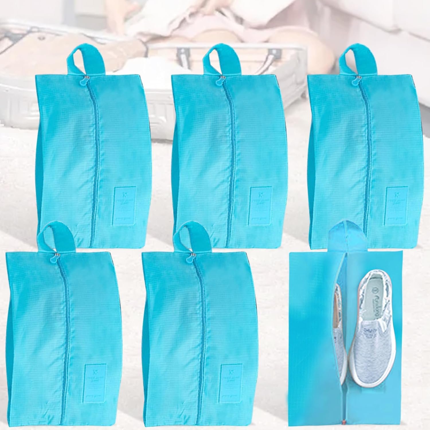 Shoe Bags Travel Shoe Pouch 6pcs Packing All Waterproof Travel Shoe Bag Shoe Storage Organization Shoe Bag with Zipper (Blue 6PCS)