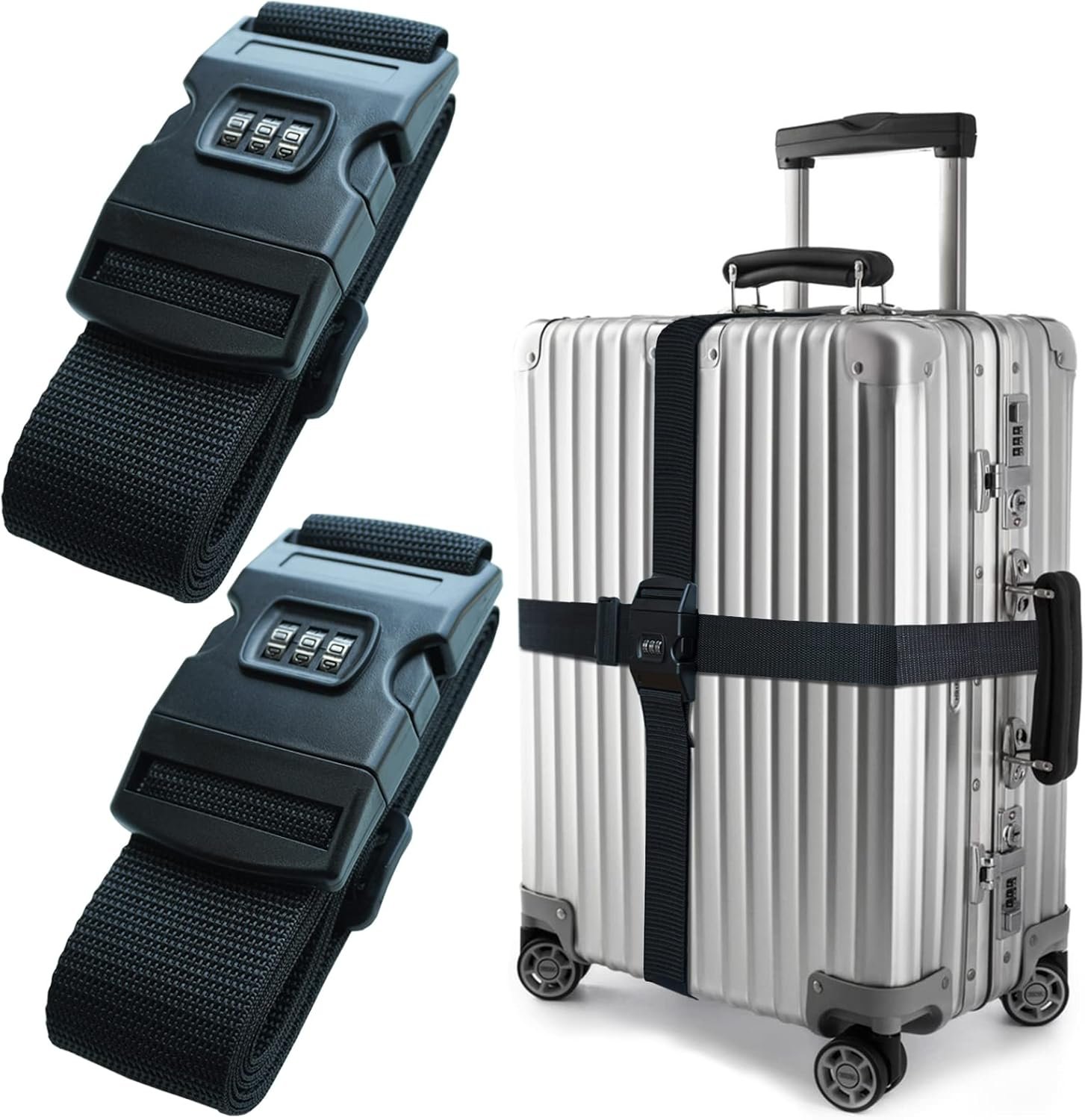 2 PCS Luggage Strap 78″ x 2″ Suitcase Belts Wide Adjustable Packing Straps Travel Accessories, Black&Combination Lock