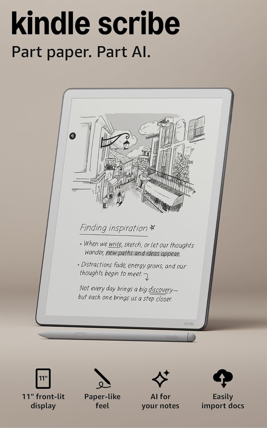 Amazon Kindle Scribe 64GB (newest model) — 11” paper-like display with front light — One notebook to replace them all — Write in notebooks, documents, and books. Includes Premium Pen – Graphite