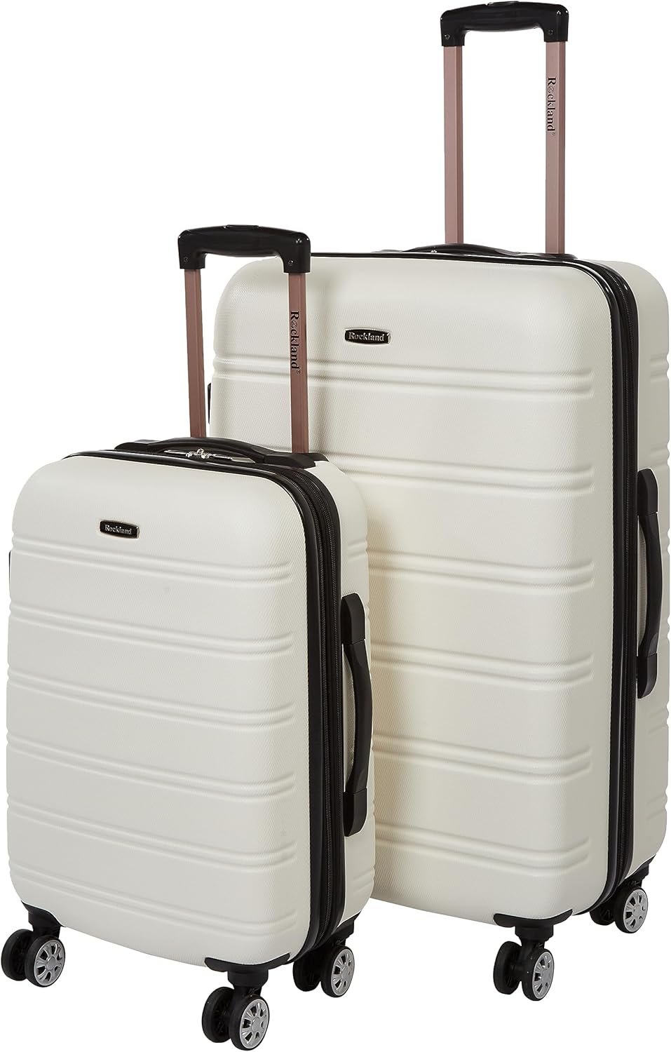 Rockland Melbourne Hardside Expandable Spinner Wheel Luggage, White, 2 Piece (20″/28″)