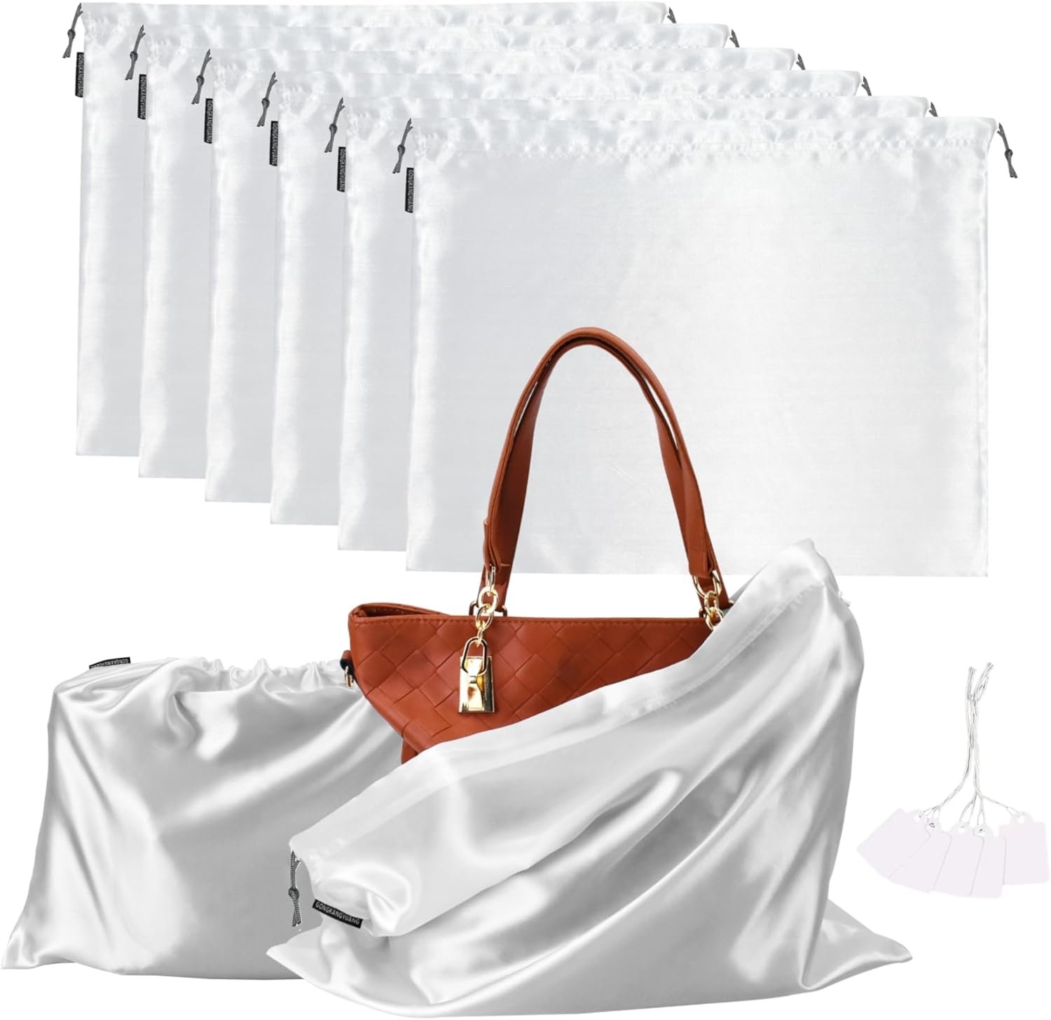 6 Pack Silk Dust Cover Bags for Handbags, Purses, Shoes & Boots – Dustproof Drawstring Bags – Travel Storage Pouches (White, 23.6 19.6 in)