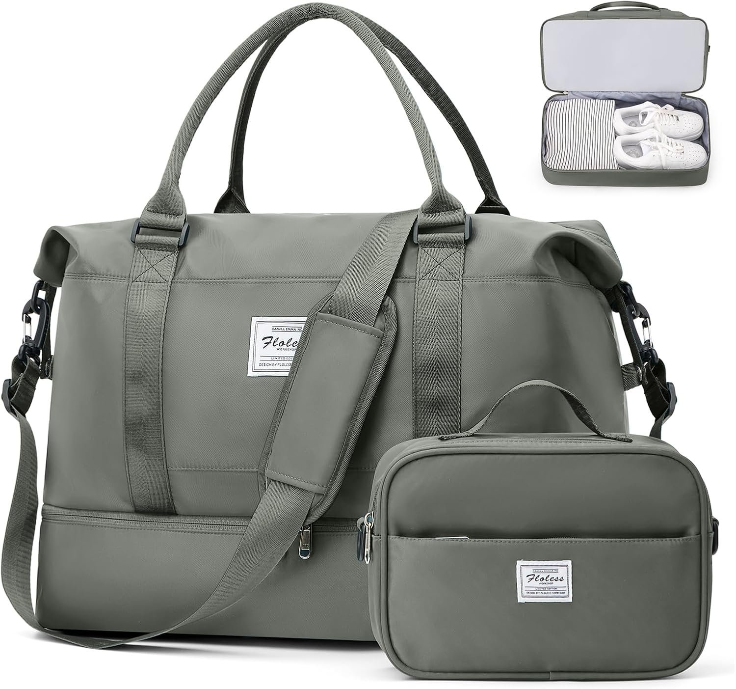 Weekender Bags for Women, Travel Duffel Bags with Shoe Compartment,Personal Item Travel Bag for Airlines, Carry on Overnight Tote Bag for women with Toiletry Bag, Olive Green