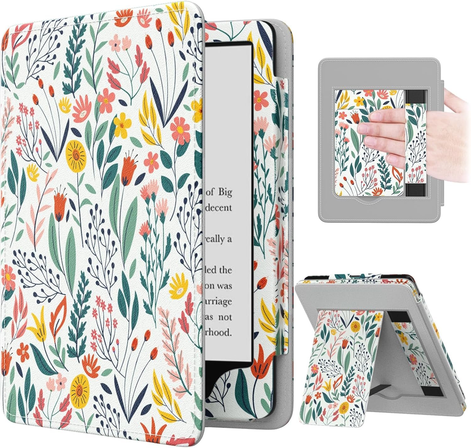 MoKo Case for 7″/6.8″ Kindle Paperwhite(12th/11th Generation-2024/2021) and Kindle Colorsoft Signature Edition, Slim PU Shell Cover Case with Auto-Wake/Sleep for Kindle Paperwhite 2024, Flowers