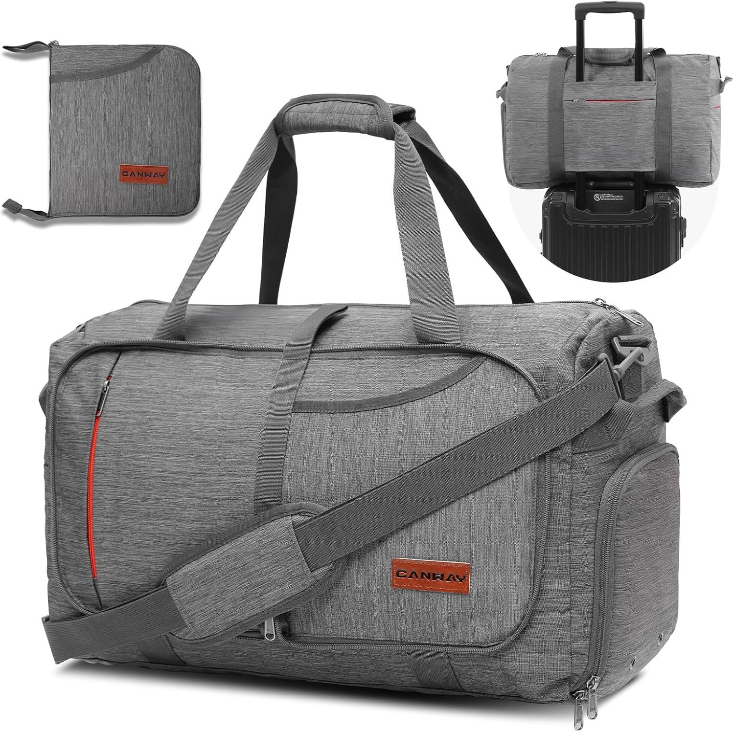 Canway 40L Foldable Duffle Bag for Travel Men & Women Carry On 22″x14″x9″ Airline Approved, Small Luggage Overnight Bag with Shoe Compartment, Water-Resistant Gym & Sports Bag