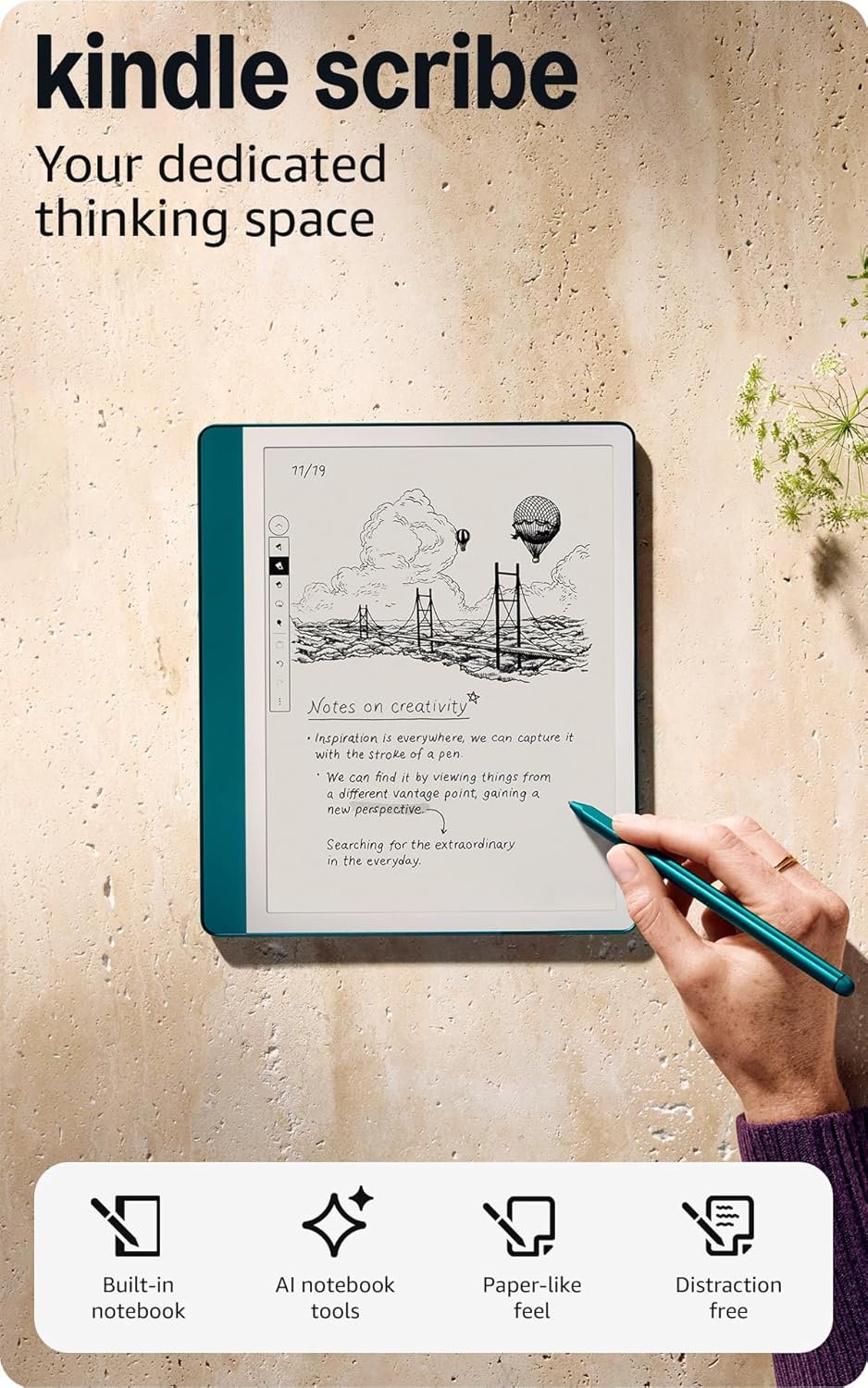 Like-New Amazon Kindle Scribe (64GB) – Your notes, documents and books, all in one place. With built-in AI notebook summarization. Includes Premium Pen – Metallic Jade