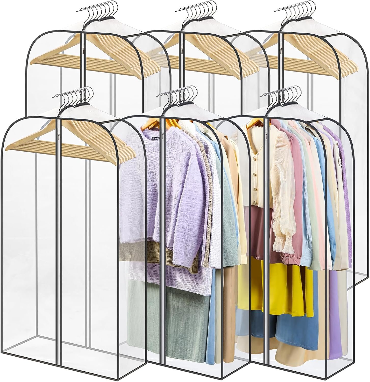 LANDNEOO 6 Pack Clear Garment Bags for Hanging Clothes with Zippers on Double Sides – 10” Clothes Storage for Coat, Dress, and Fur in Closet – 40” Long Suit Bags