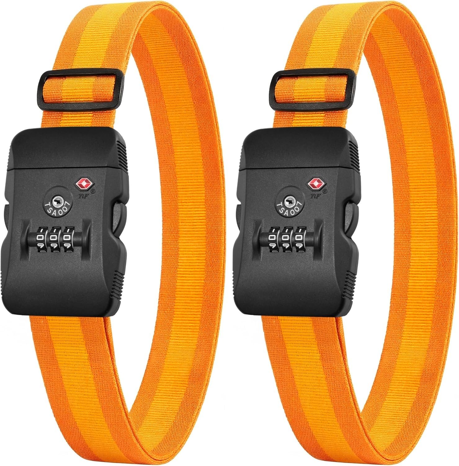LUGGEX Luggage Straps TSA Approved, Luggage Straps for Suitcases, Easy Adjustable & Reinforced Buckle (Orange-Yellow 20-32inch, 2 Pack)