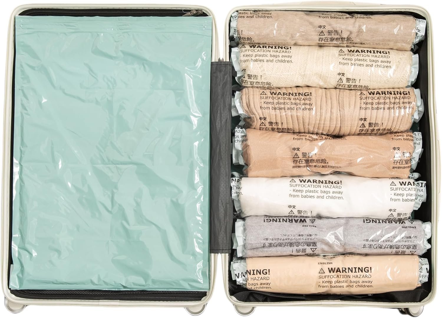 Vacuum Storage Bags for Clothing – NeatNest 6 Pack Roll-Up, 40×60cm (15.7″×23.6″), No Vacuum Needed, Compression Packing Bags for Clothes, Carry-On Luggage, Camping, and Travel
