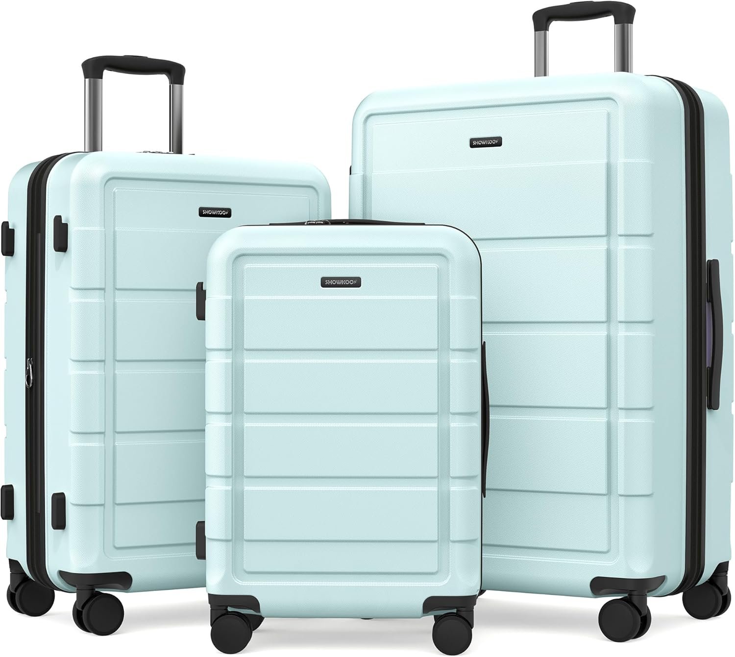 SHOWKOO Upgrade Luggage Sets 3pcs, 100% Premium PC Durable Expandable Luggage Suitcase with Double Wheels TSA Lock Mint Green