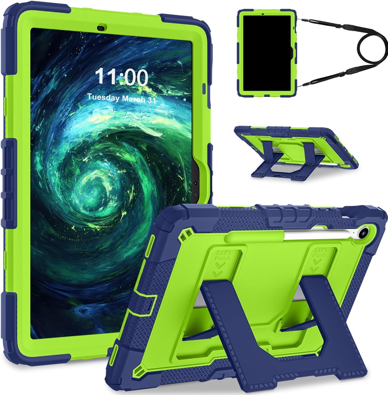 Scnioy Case for Samsung Galaxy Tab S10 Lite / S10 FE / S9 FE 5G 10.9-Inch, S9 Tablet 11-Inch, with Pen Holder Multi-Angles Kickstand Carrying Strap Rugged Cover for Galaxy Tab S10fe Case, Navy Green