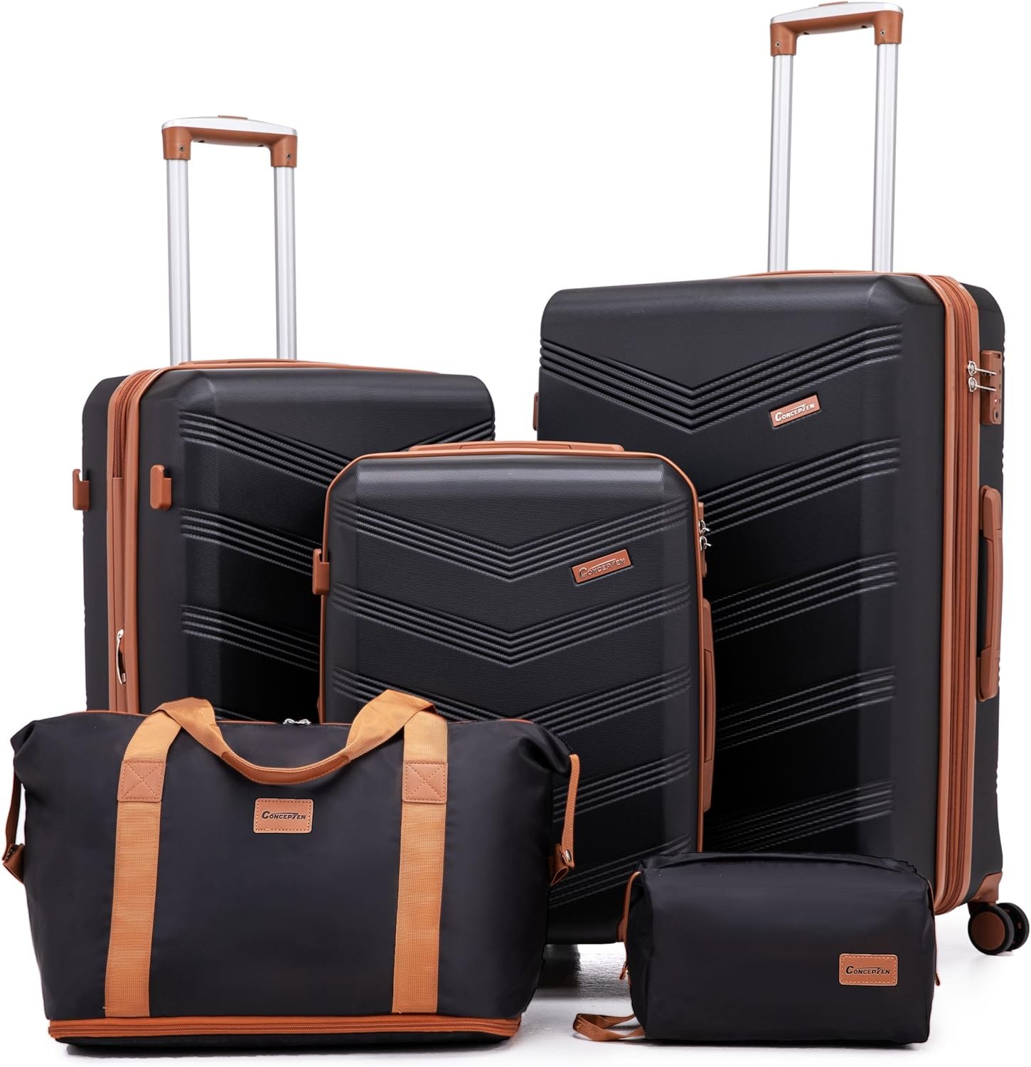 CONCEPTEN Expandable Hardshell Luggage Set 5 Piece, 22x14x9 Airline Approved Carry On, 20/24/28″ Suitcase Set with TSA Lock, Spinner Wheels, ABS+PC (Black)