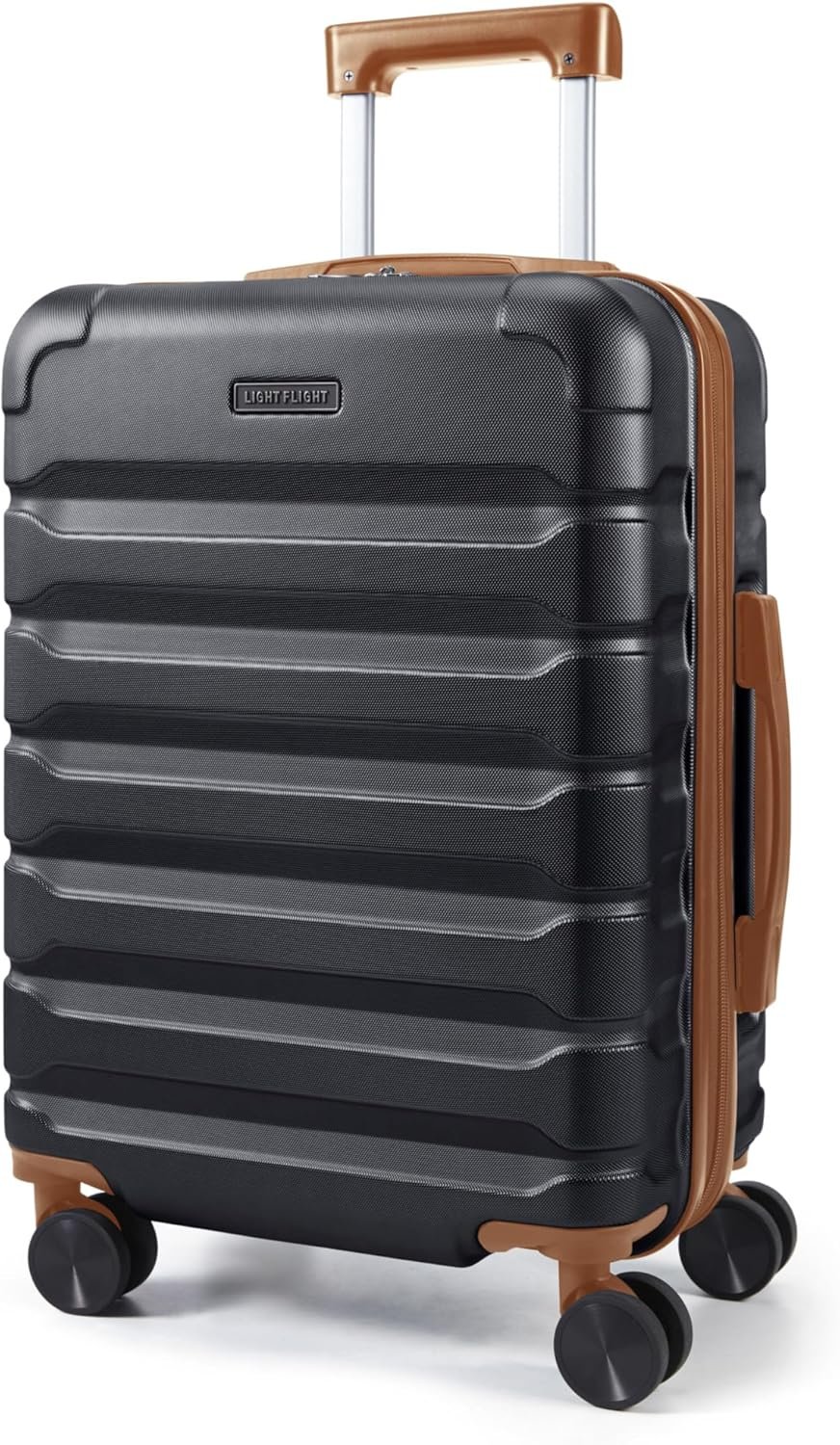 LIGHT FLIGHT Carry On Luggage 22x14x9 Airline Approved, Expandable Carry On Suitcases with Wheels, Lightweight Luggage, Durable Hard Shell 20 Inch Rolling Suit Case for Men Women Travel Black/Brown