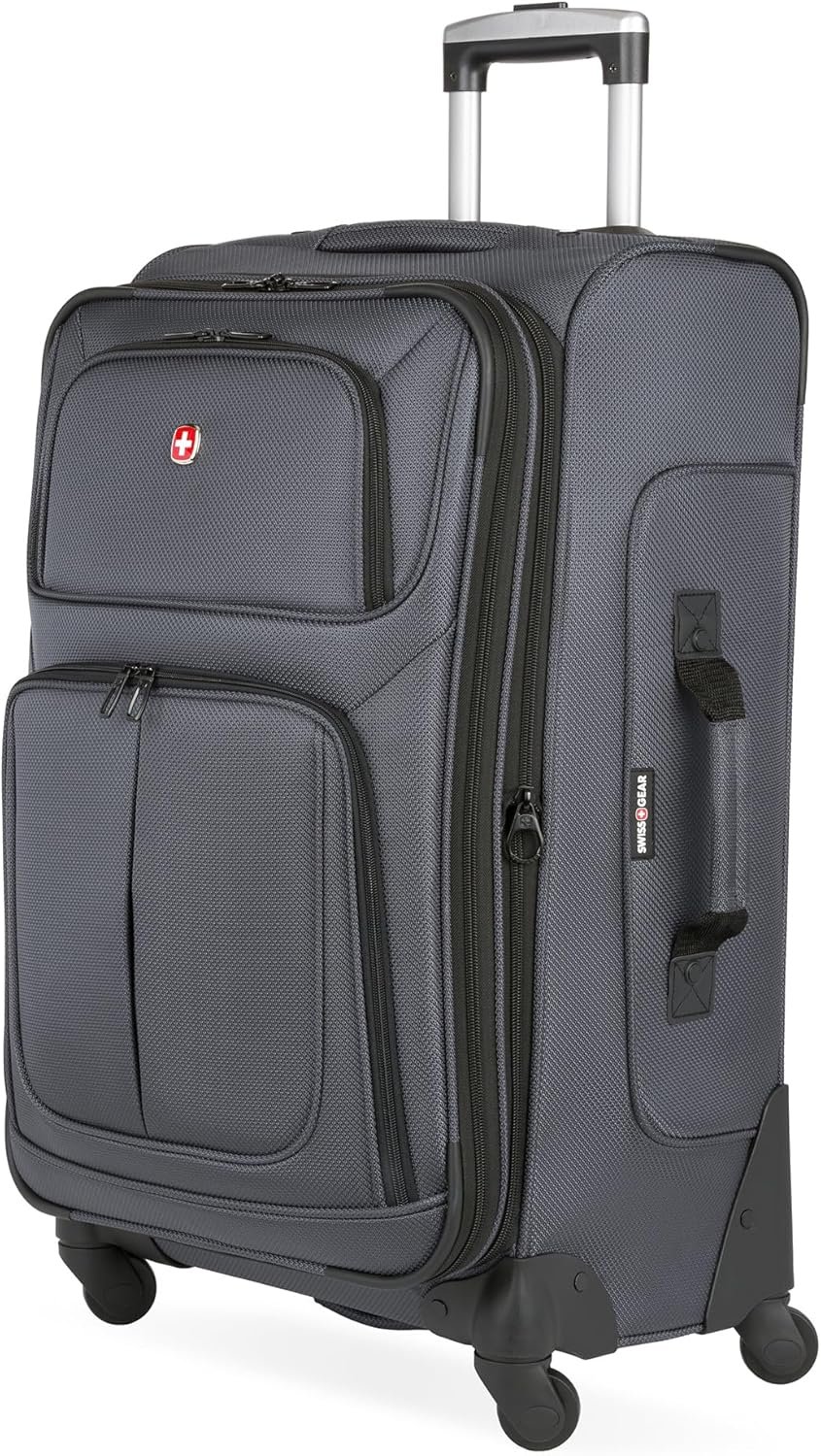 SWISSGEAR Sion Softside Expandable Spinner Luggage Durable Lightweight Travel Suitcase, Dark Grey, Checked-Medium