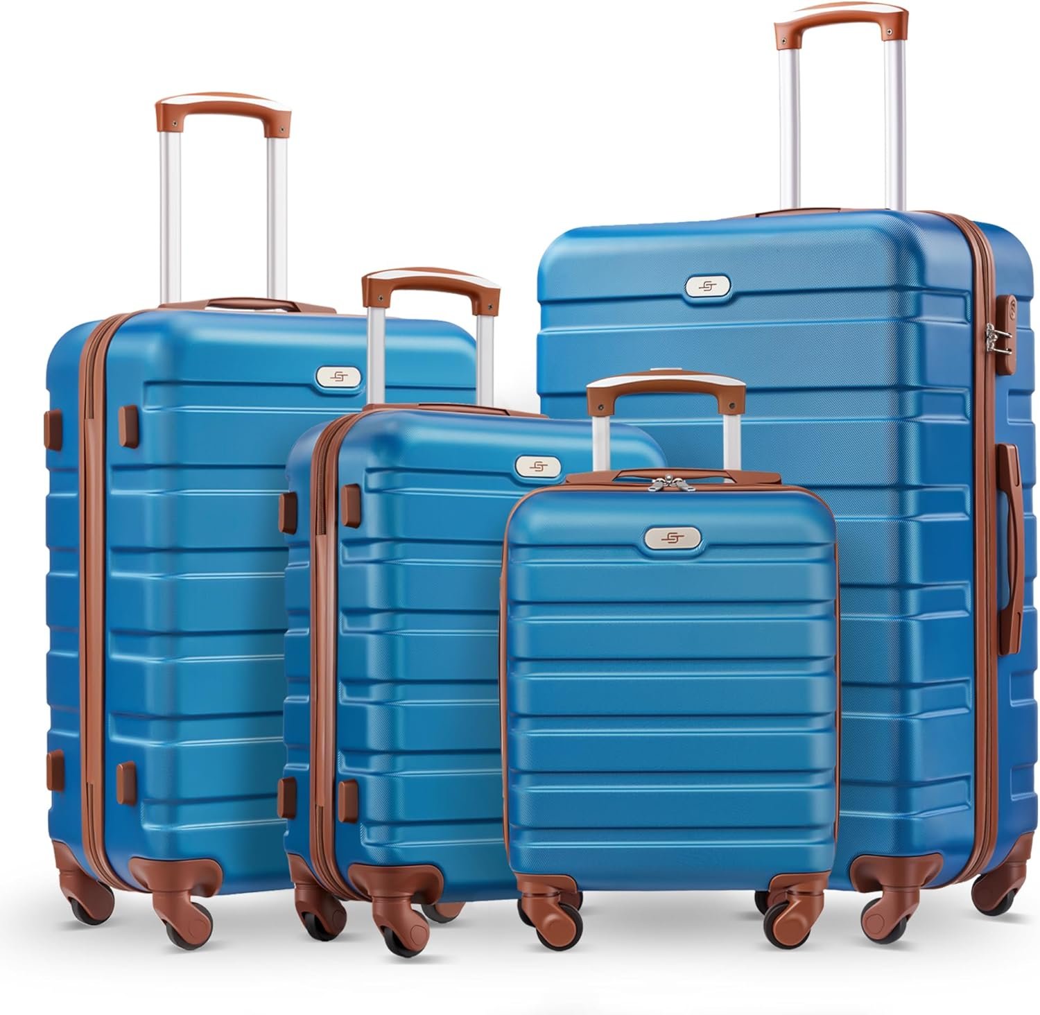 Suitour 4 Piece Luggage Sets, Hard Shell Suitcase Set with Spinner Wheels 16 20 24 28inch Travel Sets(Blue Brown)