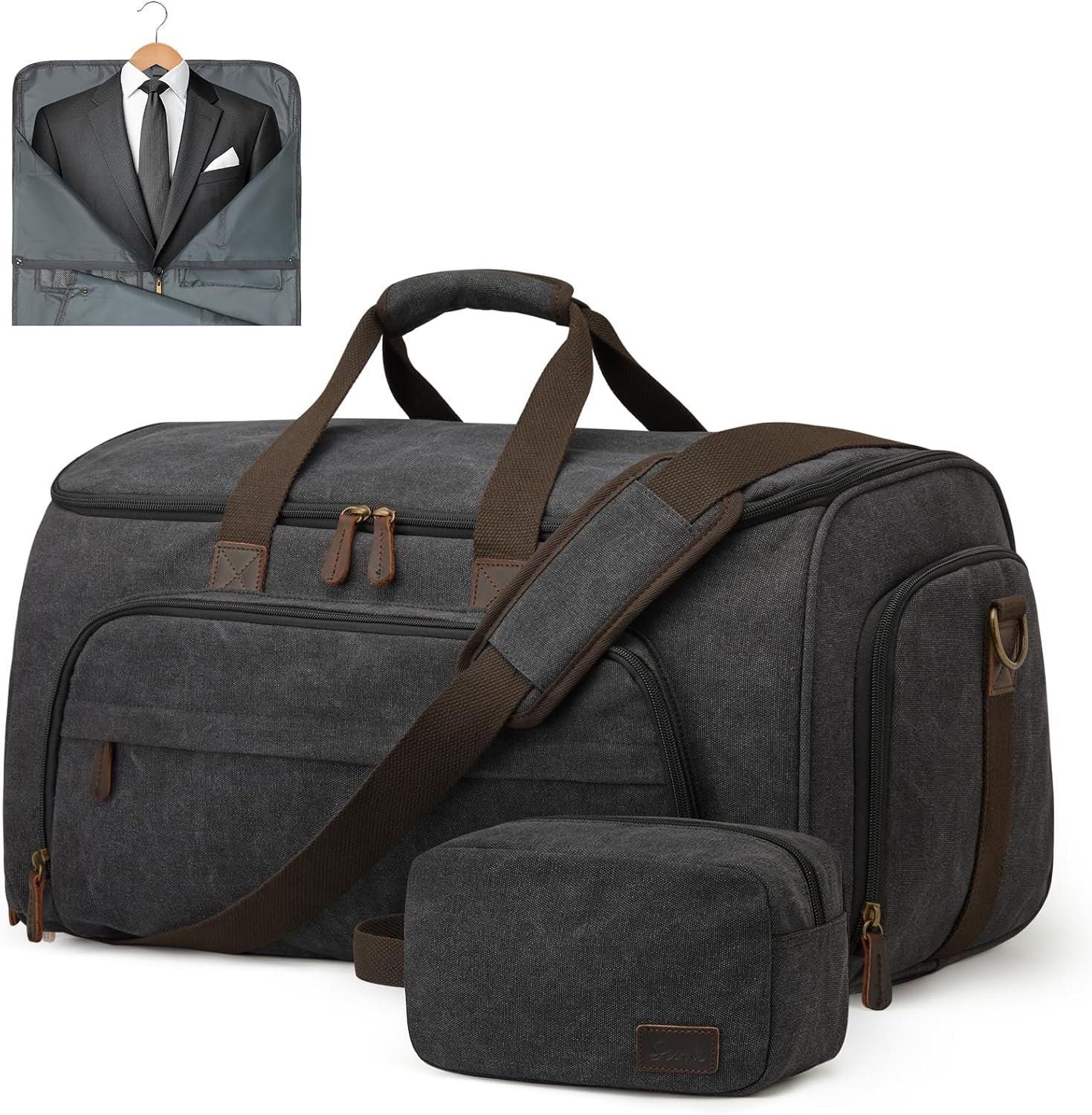 S-ZONE Carry On Garment Bag for Travel Convertible Garment Duffle Bag Suit Bags for Men Women Travel 2 in 1 Hanging Suitcase Business Travel Bag with Toiletry Bag, Black, 50l