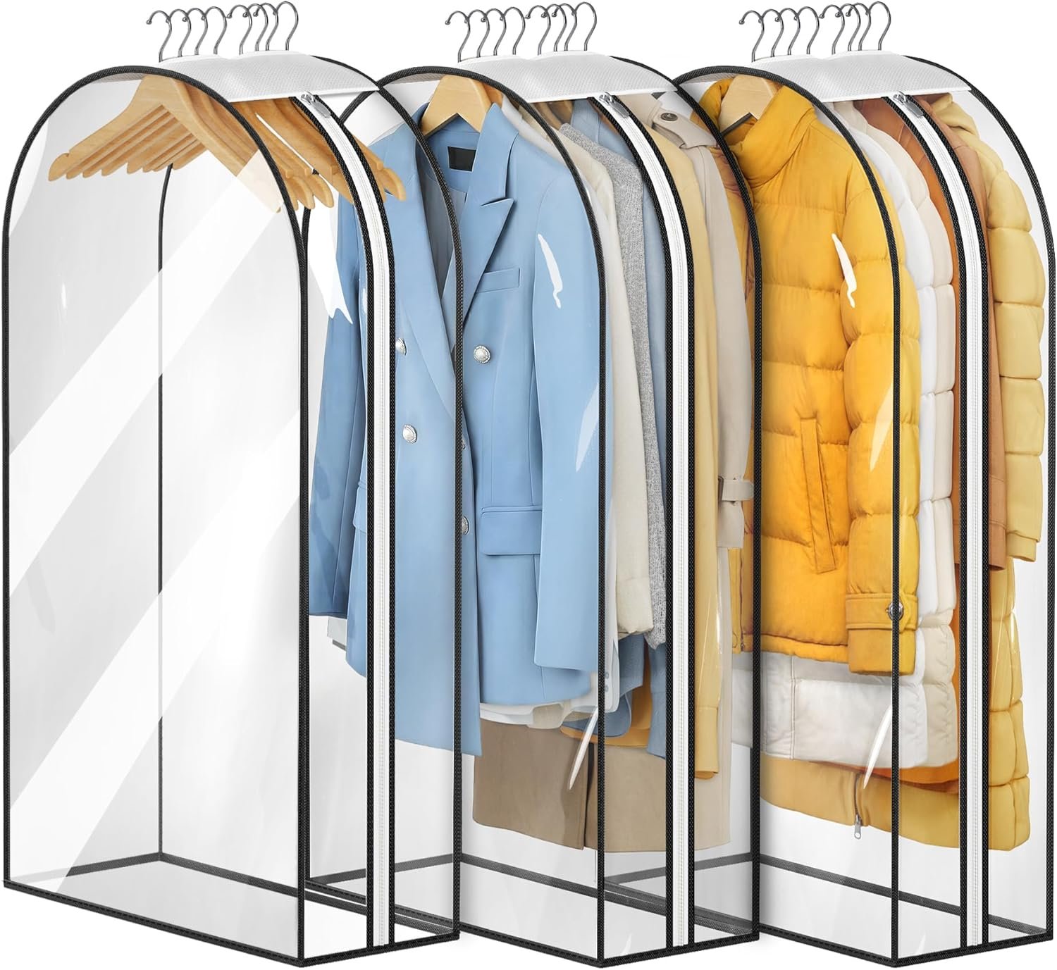 MISSLO 10″ Gusseted All Clear Garment Bags for Hanging Clothes 3 Packs 40″ Suit Bags for Closet Storage Hanging Clothes Storage Suit Cover for Shirts, Coats, Dresses