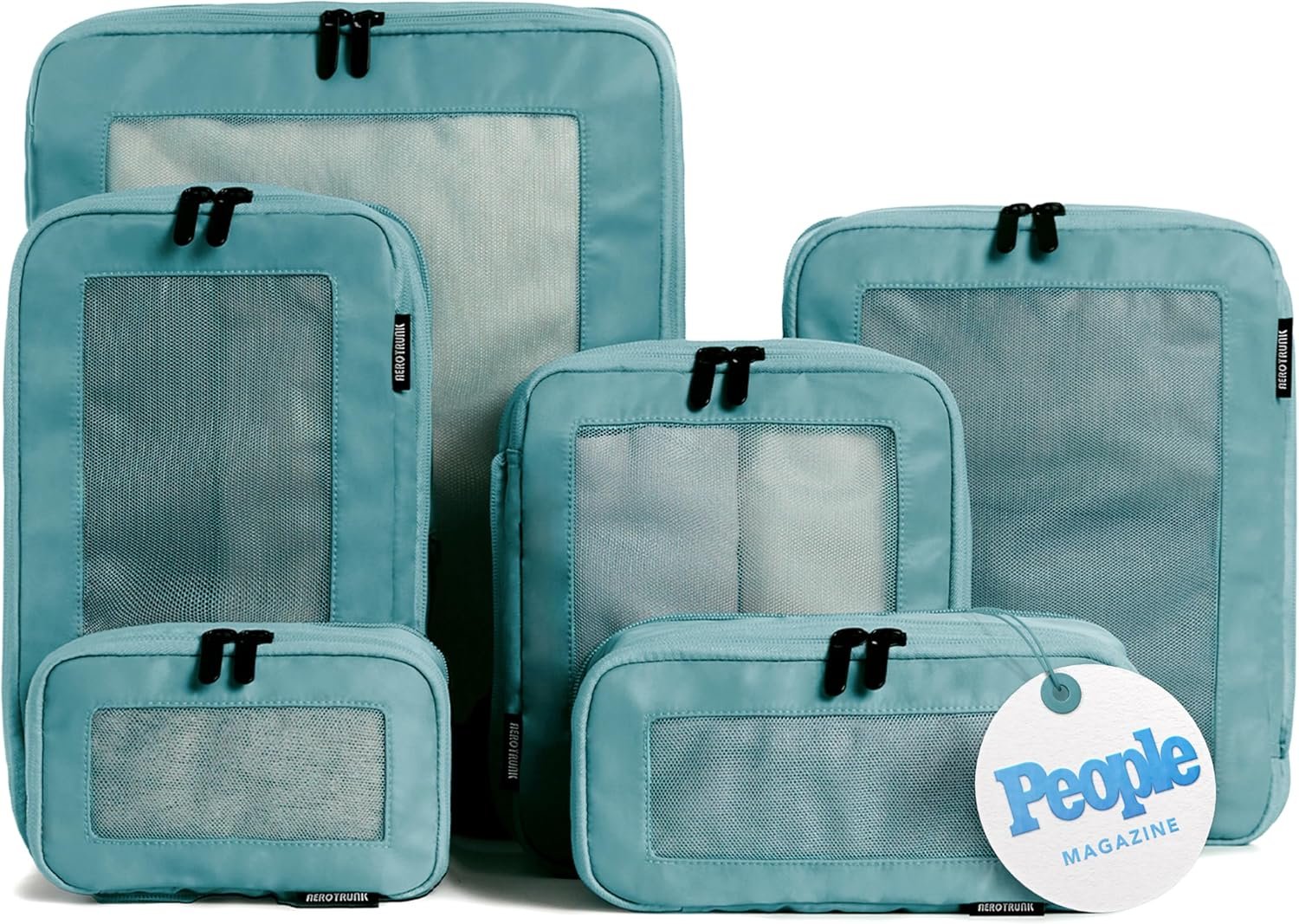 Aerotrunk Compression Packing Cubes for Travel – Luggage Organizer Bags – Double Zipper Packing Cubes for Suitcases (6-Pack, Teal)