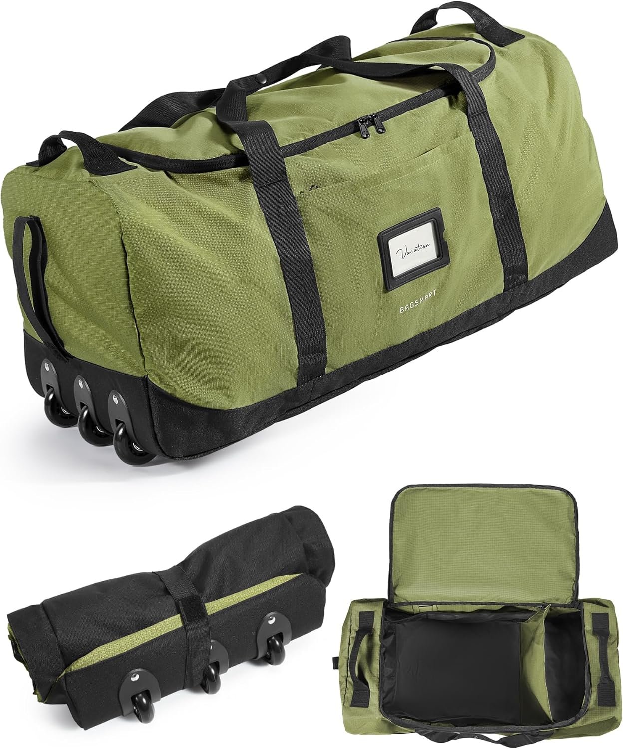 BAGSMART 83L Foldable Travel Bag, Large Duffle Bag for Travel, Weekender Duffel Luggage Bag for Sport College Camping, Water Resistant, Olive green