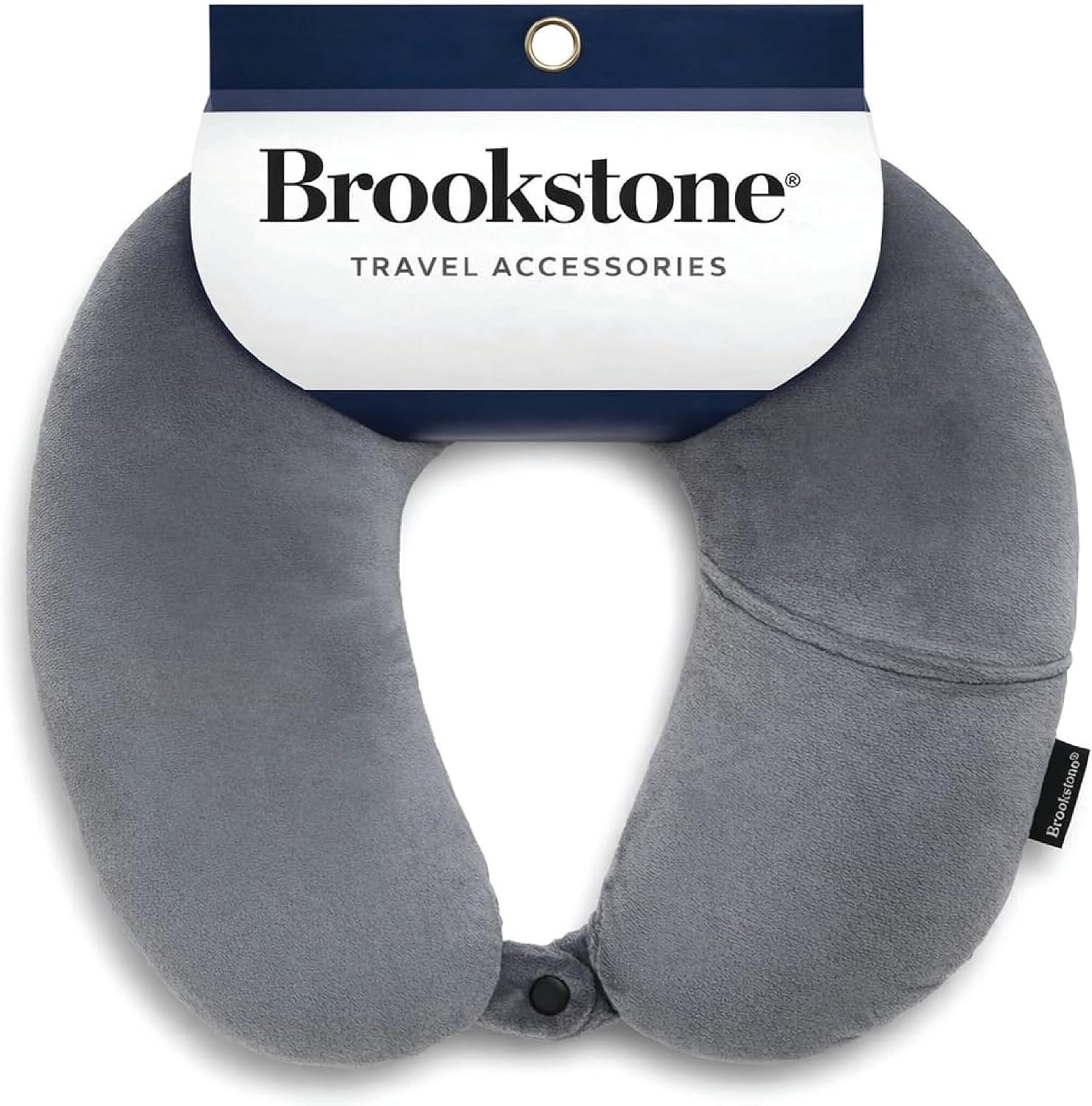 Brookstone Microbead Neck Pillow – Super Soft Cozy Lightweight Plush Travel Pillow with Phone or Headphone Pocket, Dark Grey
