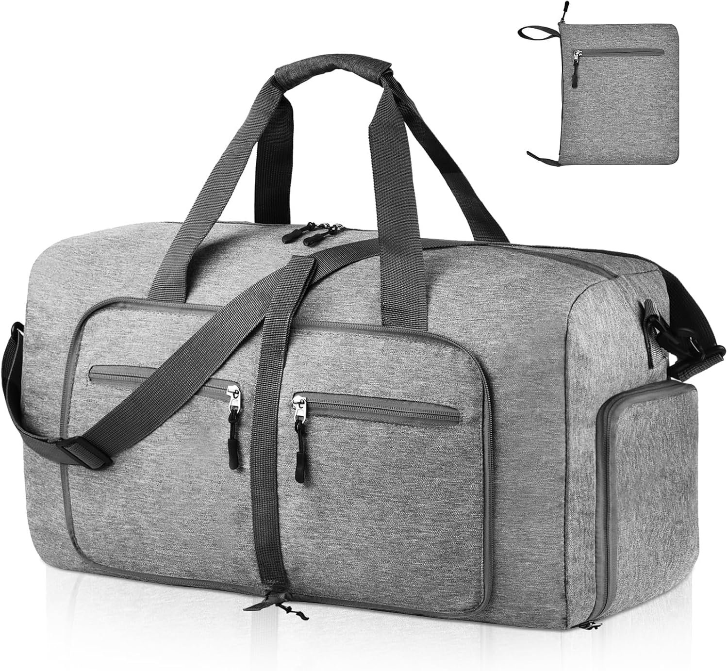 Dimayar 65L Travel Duffle Bag for Men Women – Foldable Duffel Bag with Shoes Compartment – Overnight Bags Waterproof & Tear Resistant(Gray)