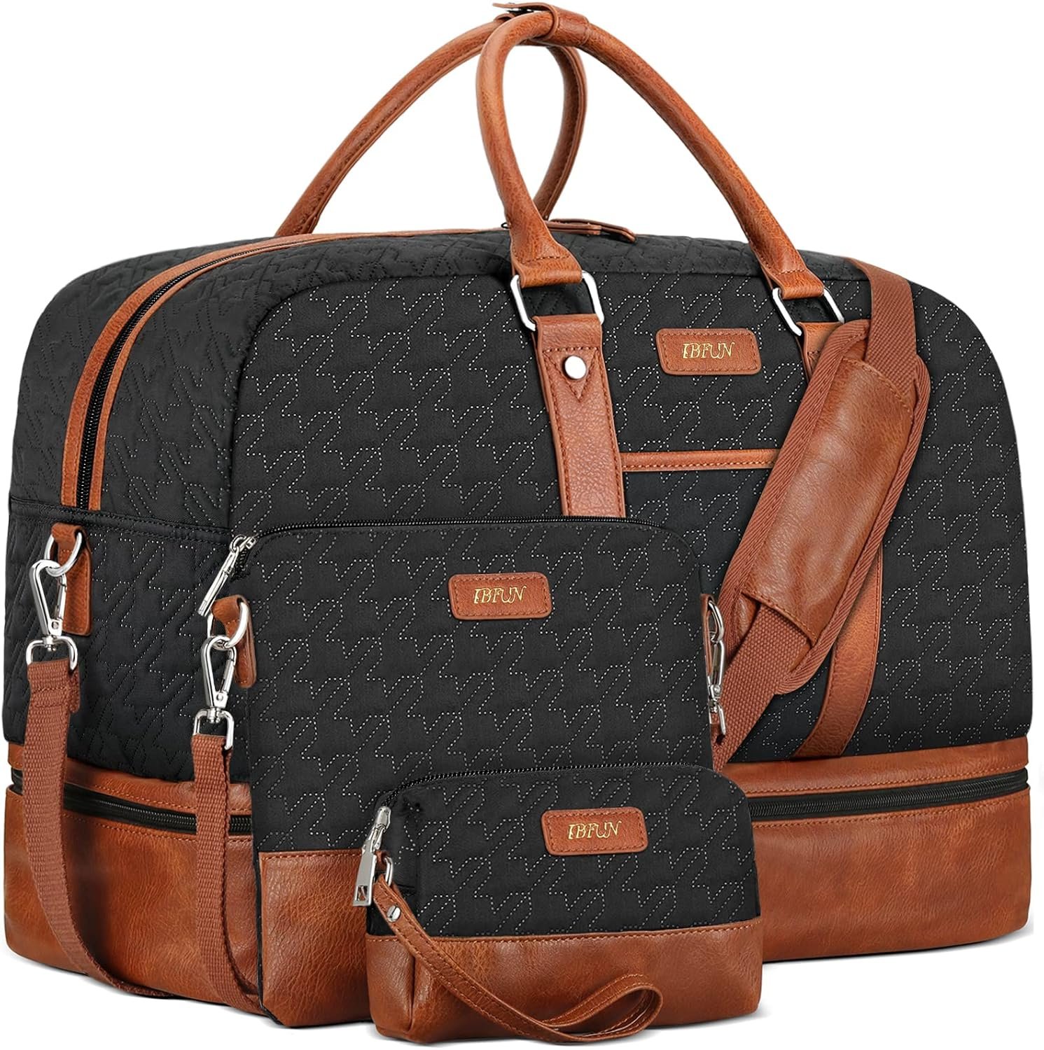 Weekender Bag for Women, Large Overnight Bag Canvas Travel Duffel Bag Carry On Tote with Shoe Compartment 21″ 3Pcs Set