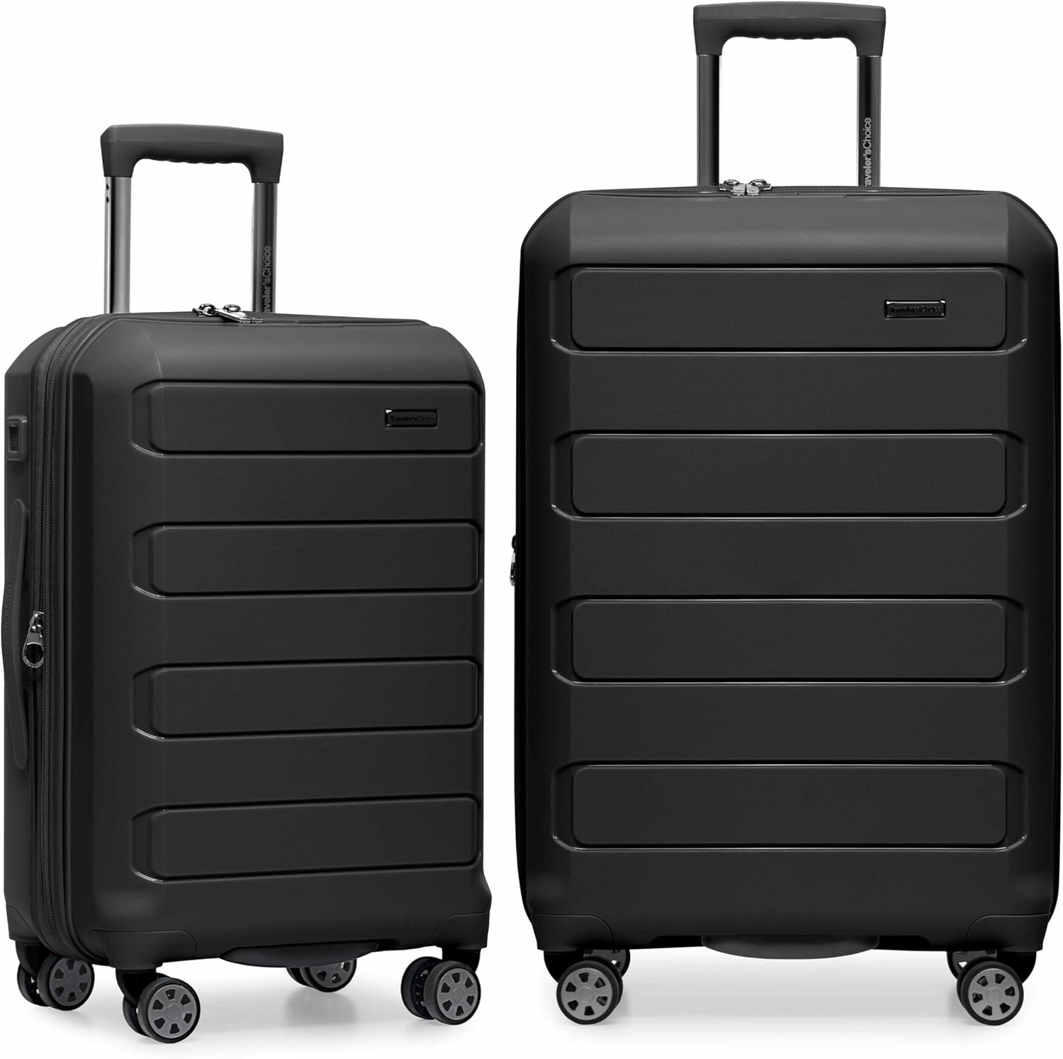 Traveler’s Choice Pagosa Hardshell Expandable Luggage with Spinner Wheels, Black, 2-Piece Set (22/27)