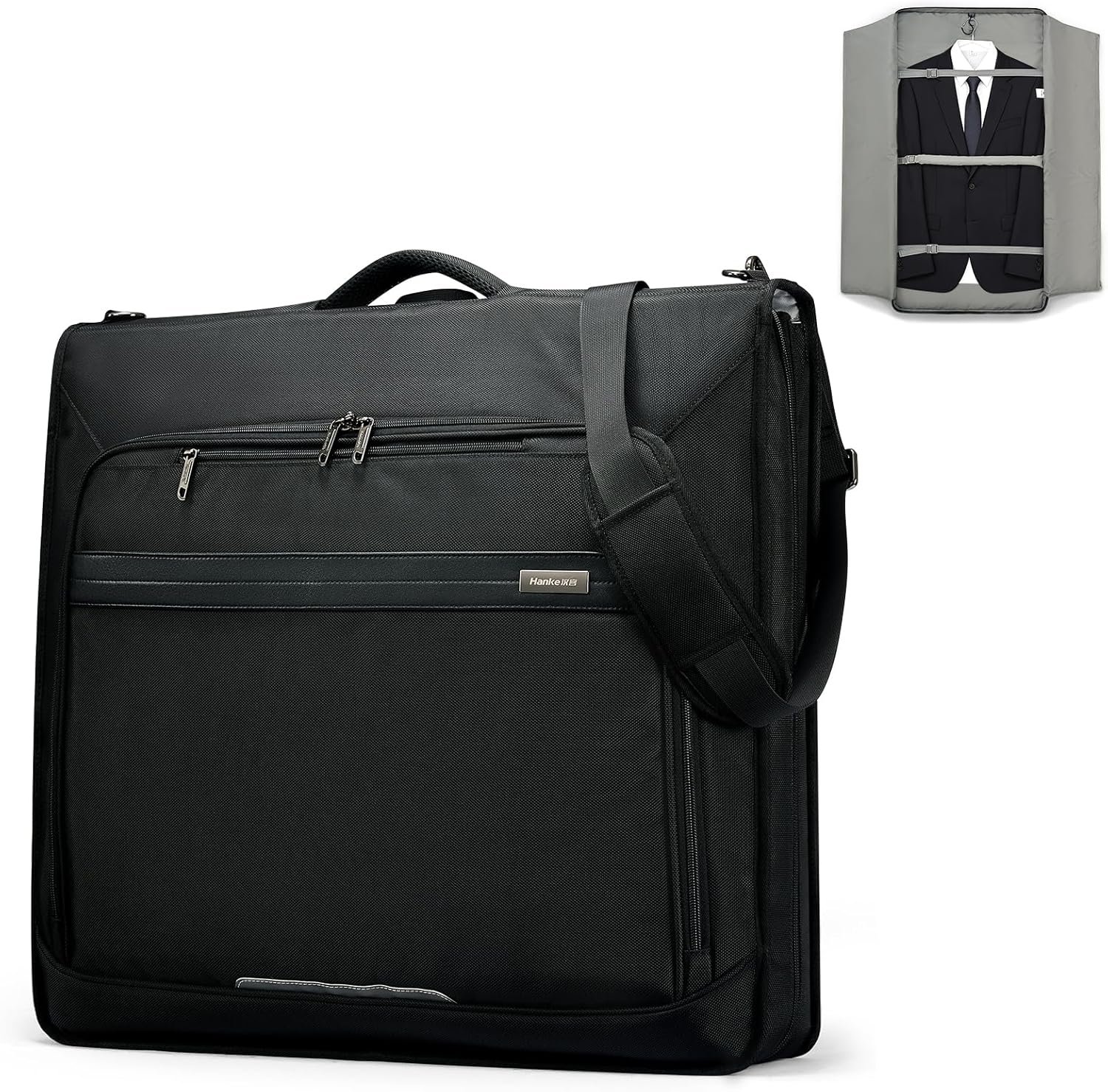 Hanke Premium Garment Bags for Travel, Business Travel Suit Bag with Wrinkle-Free System, Fits 4 Suits & 17.3” Laptop, Carry On Garment Bag with Shoe Compartment, Shoulder Strap, Black