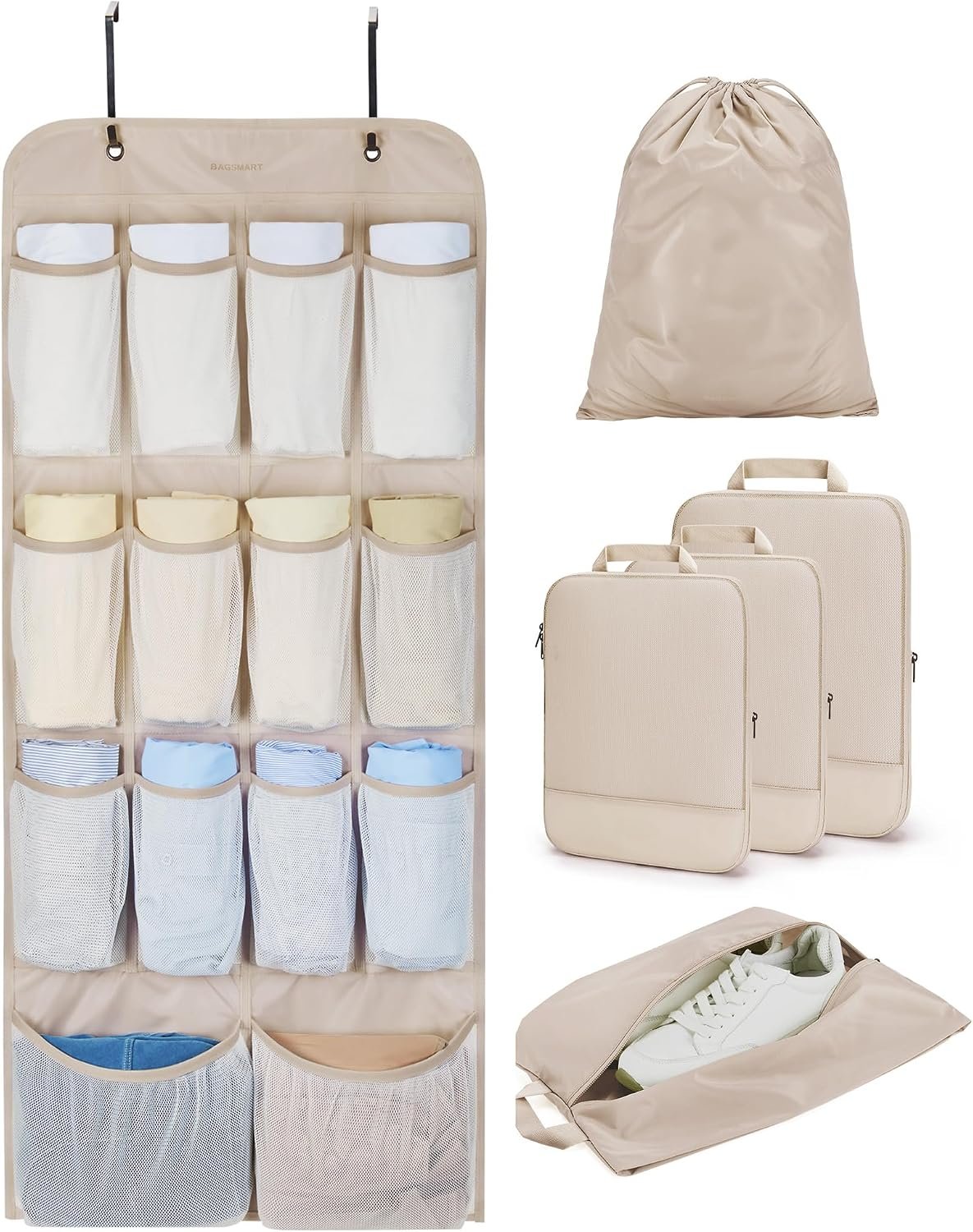 BAGSMART Hanging Compression Packing Cubes for Closet Organizers And Storage, 6 Set Suitcase Organizer Bags Set, Cruise Travel Essentials for Women | Hanging
