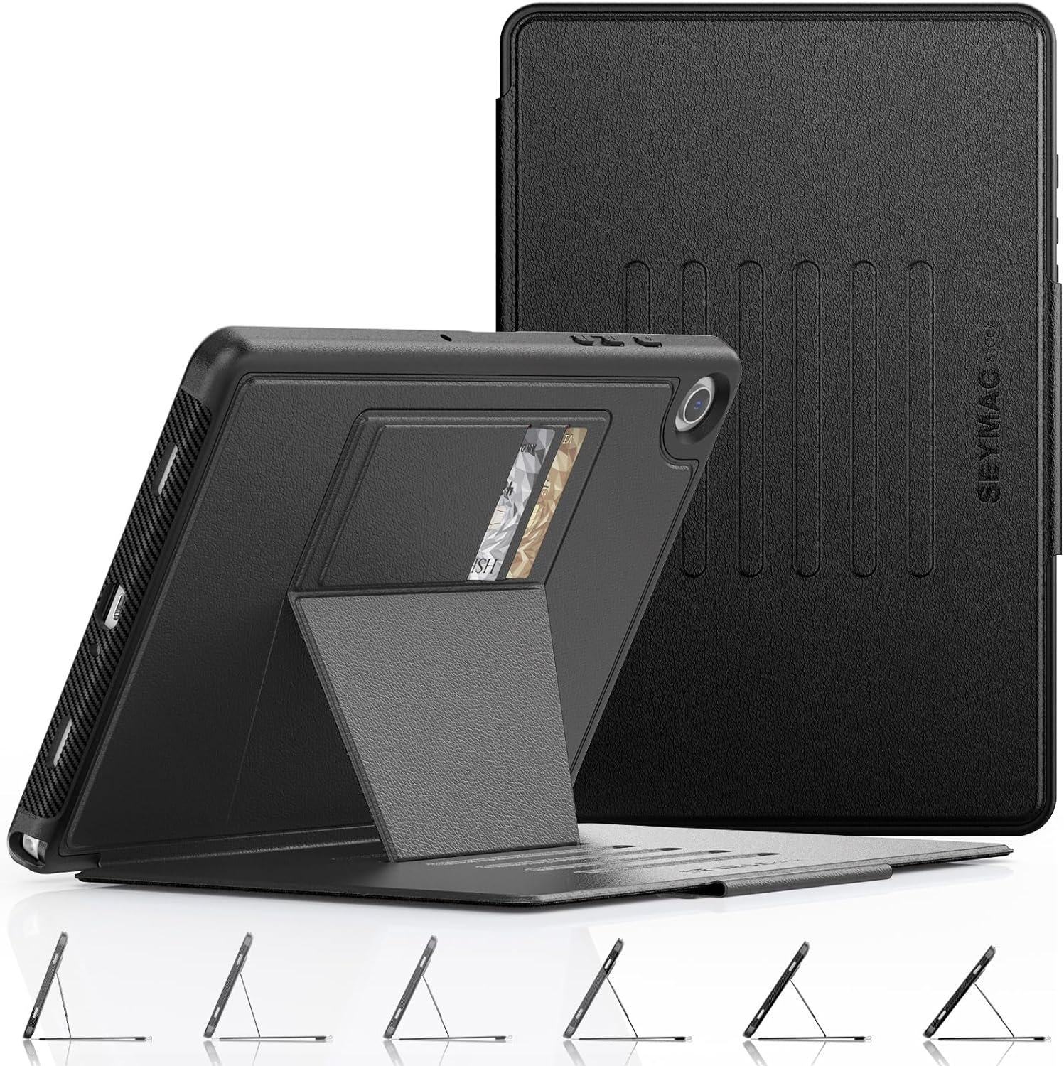SEYMAC stock Case for Samsung Galaxy Tab A9+ Plus 11”, Auto Sleep/Wake Case with Magnetic Multi-Angles Stand, Card Slot for Galaxy Tab A9+/ A9 Plus 11” SM-X210/X216/X218, (Black)