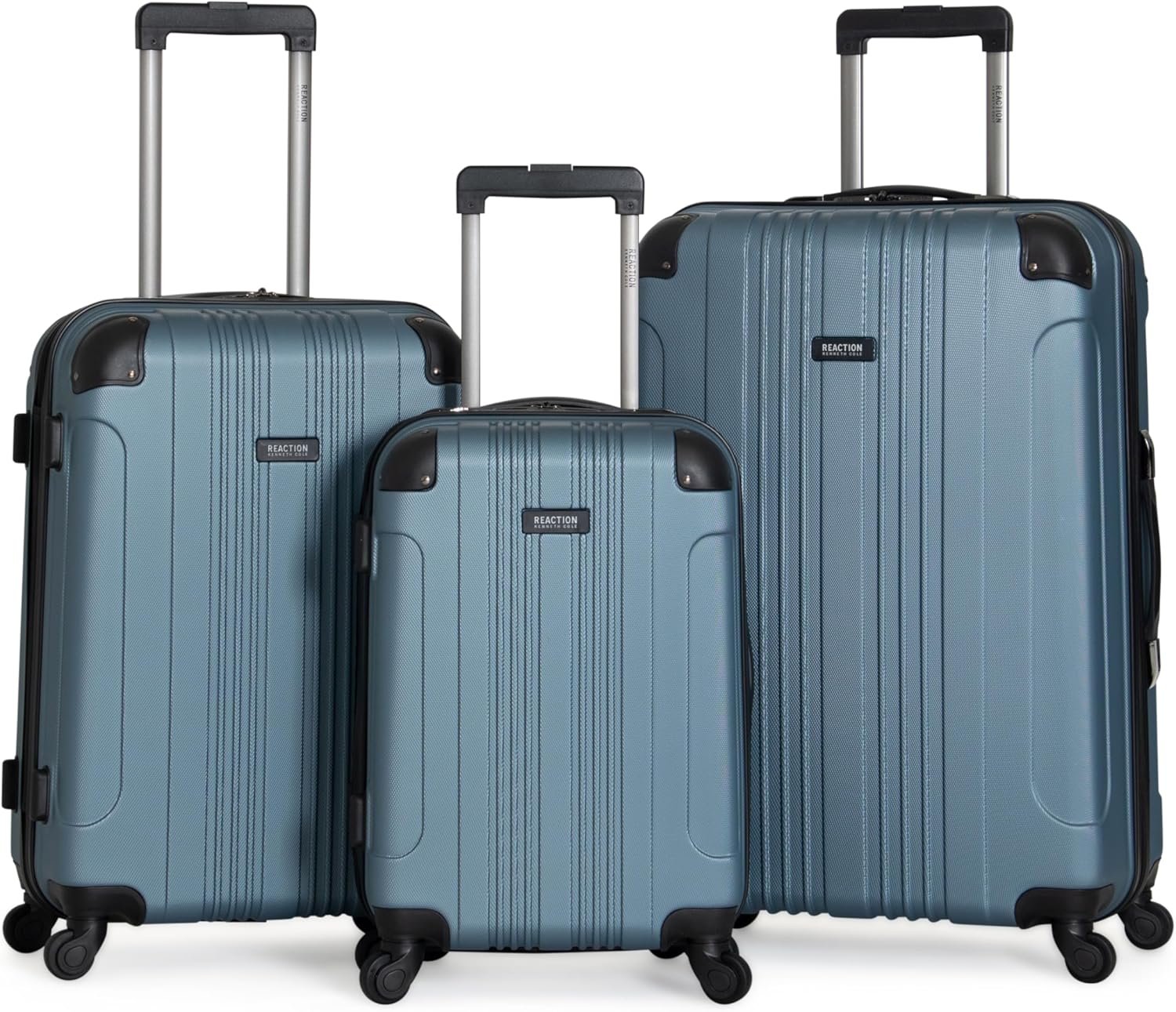Kenneth Cole REACTION Out of Bounds Lightweight Hardshell 4-Wheel Spinner Luggage, Granite Blue, 3-Piece Set (20″, 24″, & 28″)
