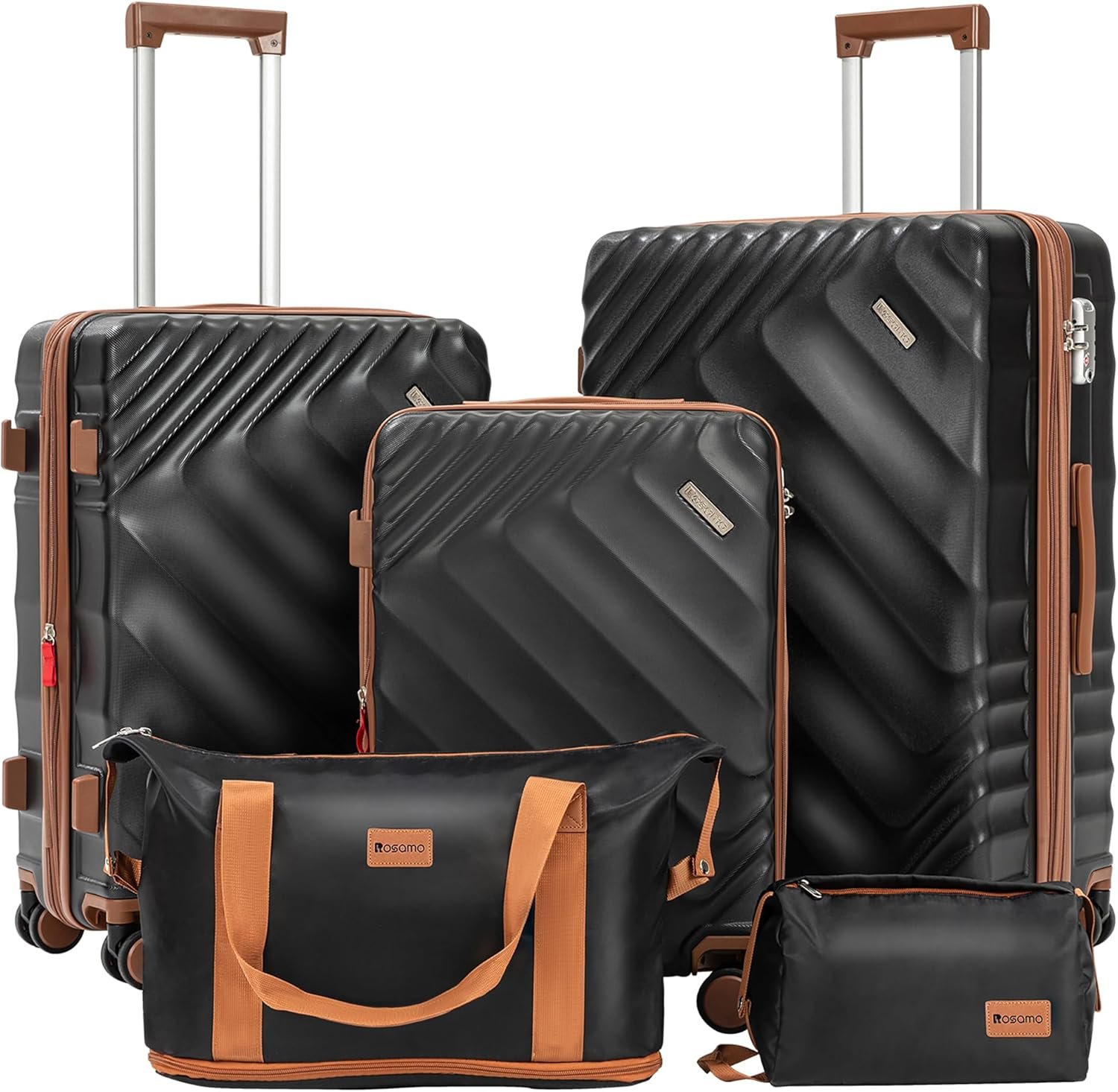 Rosamo 5 Piece Luggage Set Expandable Hardside, 20/24/28in Suitcases with Matching Travel Bags, 22x14x9 Airline Approved Carry On, TSA Lock, Spinner Wheels, ABS+PC
