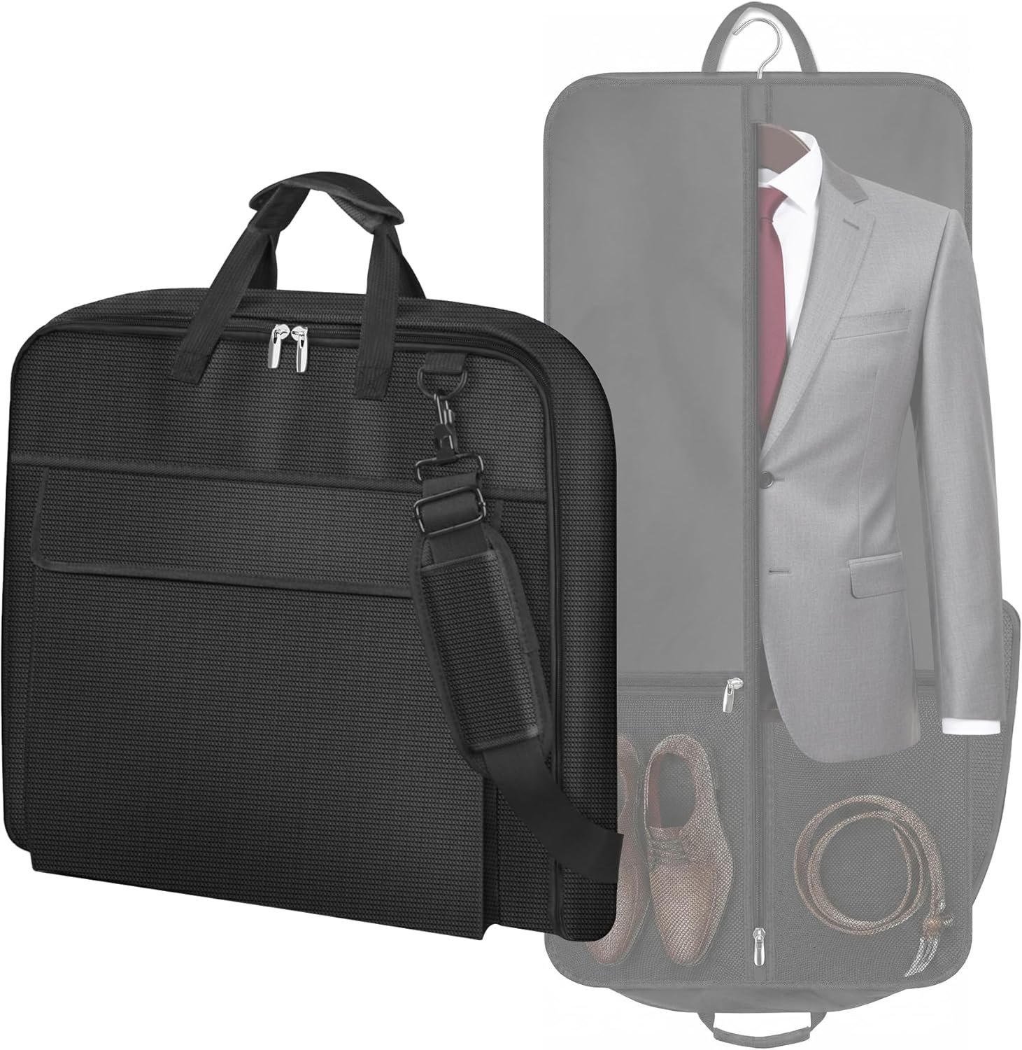 MISSLO Carry On Garment Bags for Travel with Shoe Compartment 42” Suit Travel Bags for Men Heavy duty Fabric Luggage Hanging Bag for Clothes Suit Carrier with Shoulder Strap for Business Trips, Black