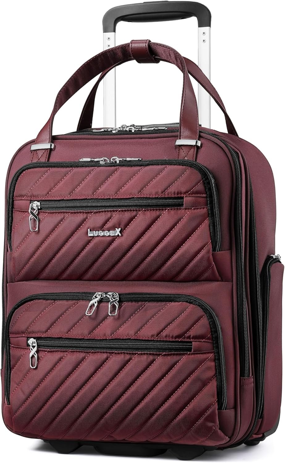 LUGGEX Underseat Carry On Luggage with Wheels, UDK Stylish Lightweight Under Seat Luggage, Soft Sided Personal Item Suitcase for Short Trip (UX-Core, Dark Scarlet, 16 Inch)