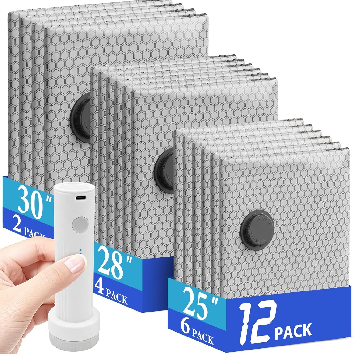 Vacuum Seal Bags for Clothing Travel with Rechargeable Air Pump, Carry-on Size Vacuum Bags for Travel, Space Saver for Clothes 12 Combo Size