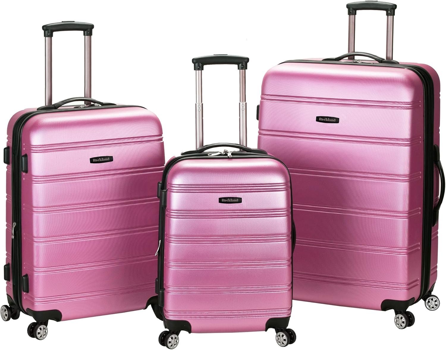 Rockland Melbourne Hardside 3 Piece Expandable Spinner Wheel Luggage Set, (20″/24″/28″), Pink