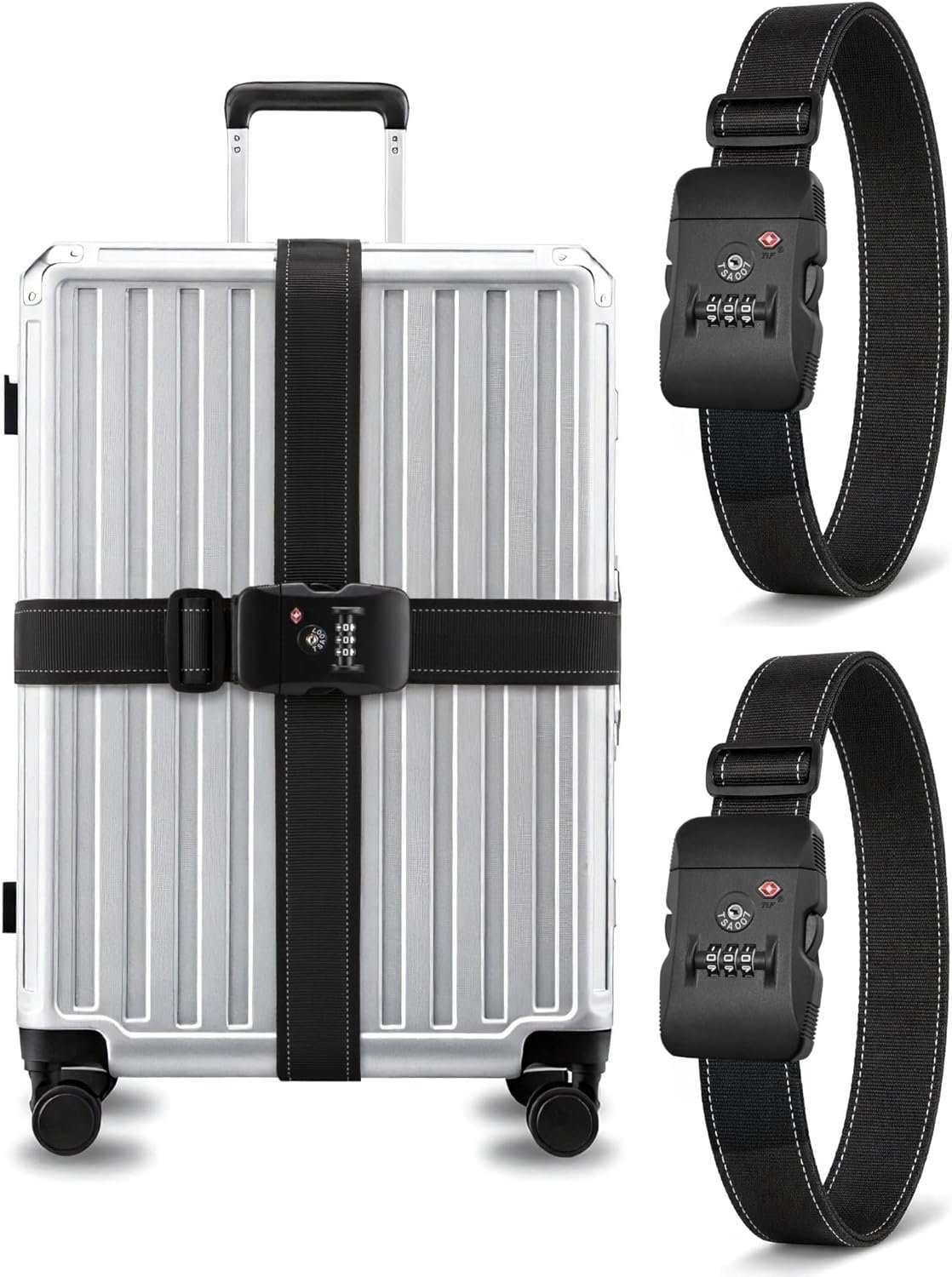 LUGGEX Luggage Straps TSA Approved, Luggage Straps for Suitcases, Easy Adjustable & Reinforced Buckle (Black 20-32inch, 2 Pack)