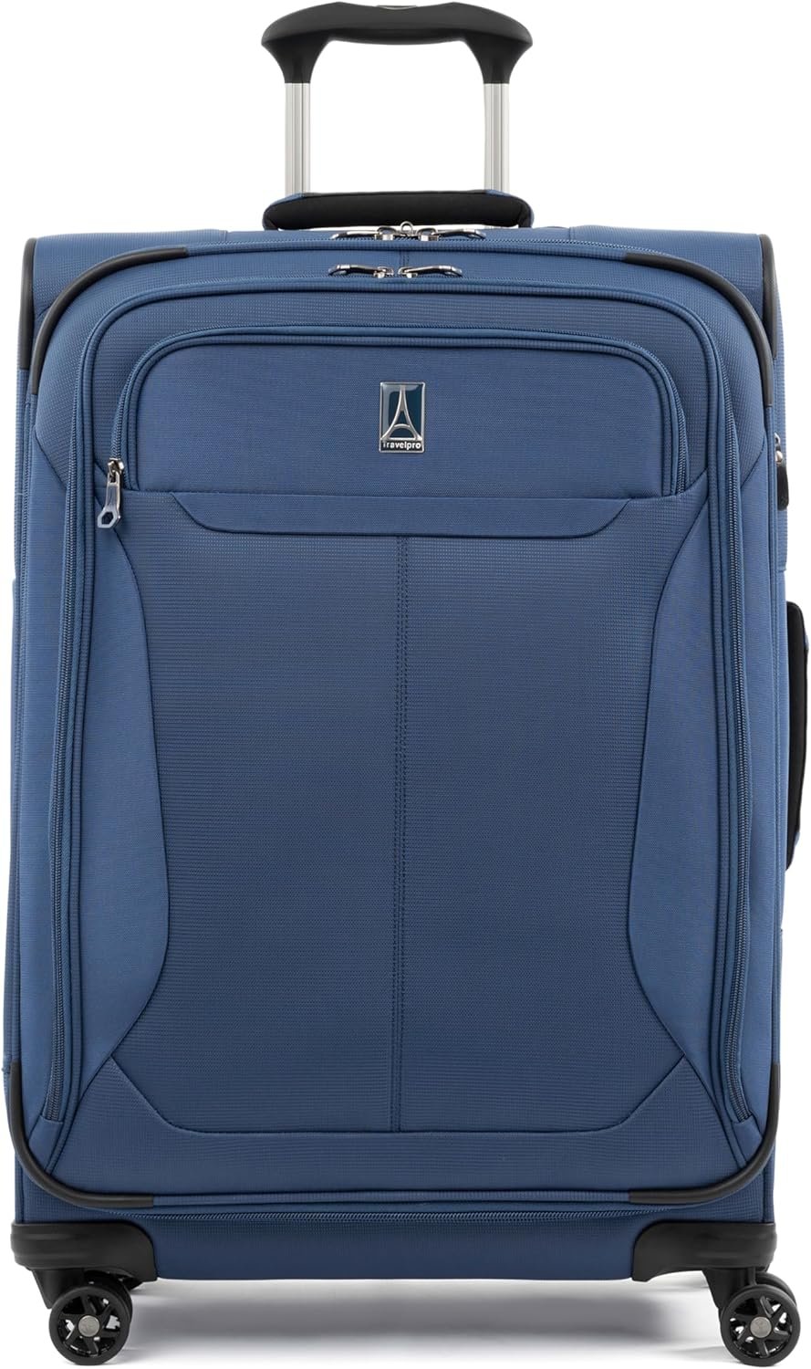 Travelpro Tourlite Softside 25″ Expandable Luggage with 4 Spinner Wheels, Lightweight Suitcase, Checked Medium, Blue
