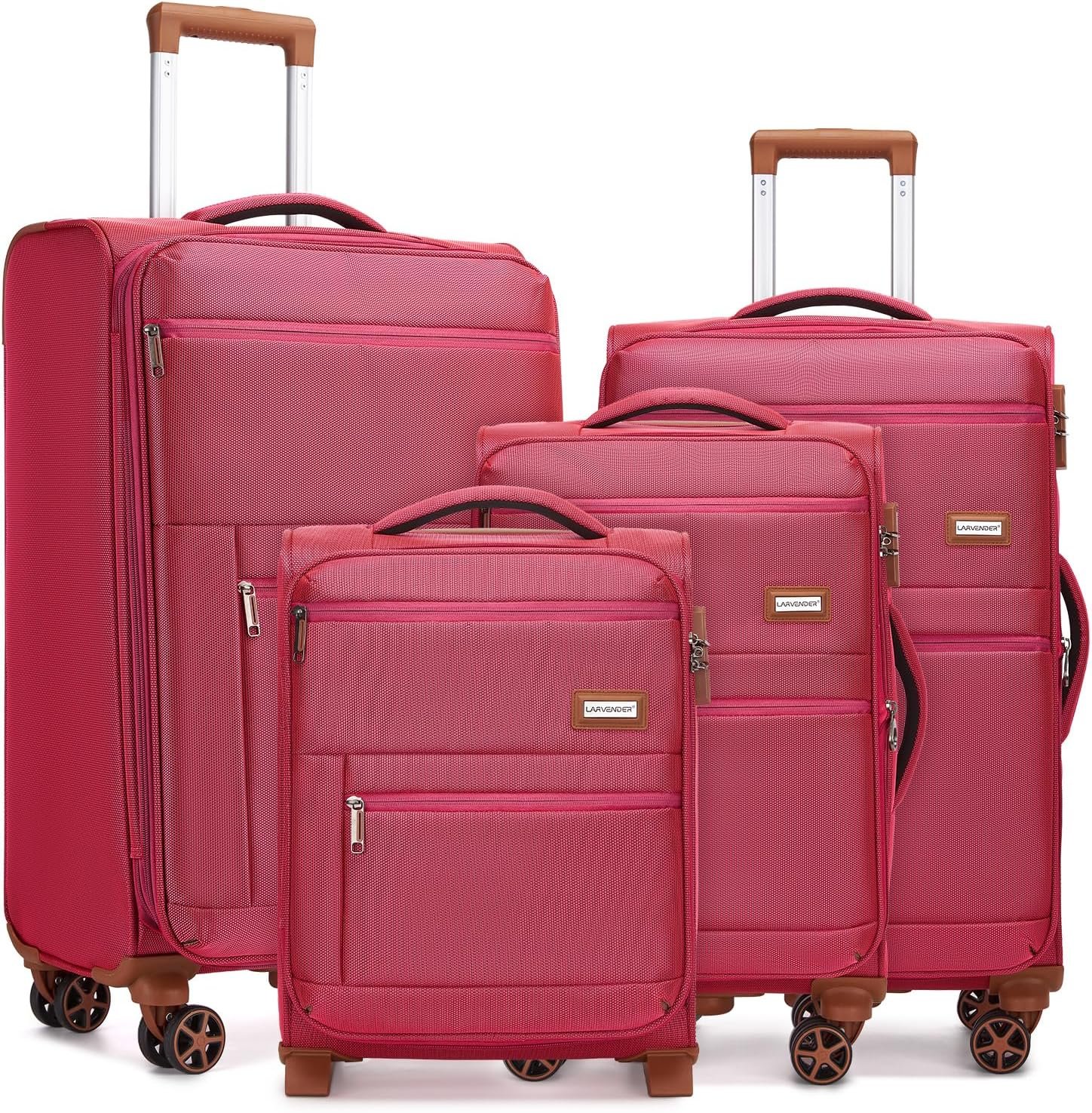 Softshell Luggage Expandable 4 Piece Set (16/20/24/28 Inch) Suitcase Softside Lightweight Luggage Travel Set Elegant Suitcase (Rose Red)