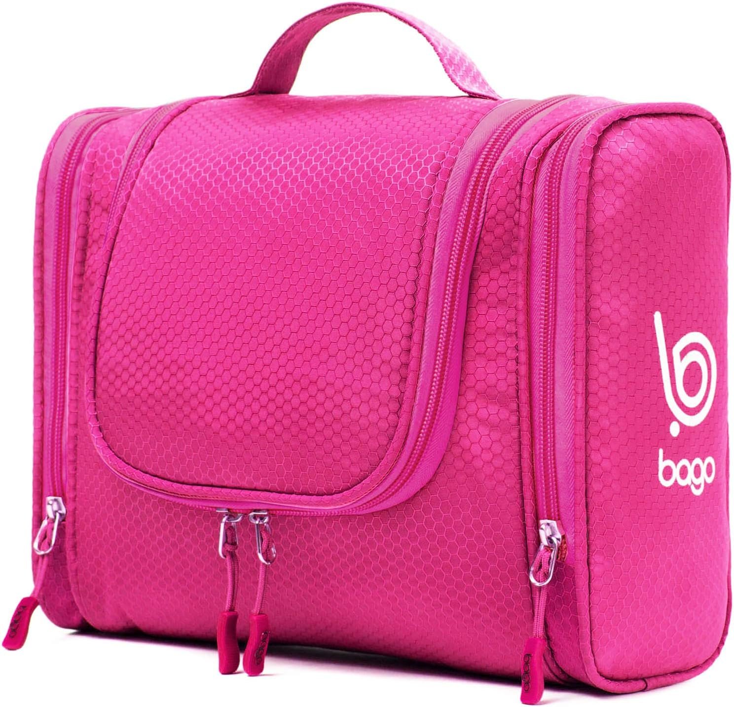 Bago Travel Toiletry Bag for Women and Men – Large Waterproof Hanging Large Toiletry Bag for Bathroom and Travelling Bag for Toiletries Organizer – Travel Makeup Bag (Pink)