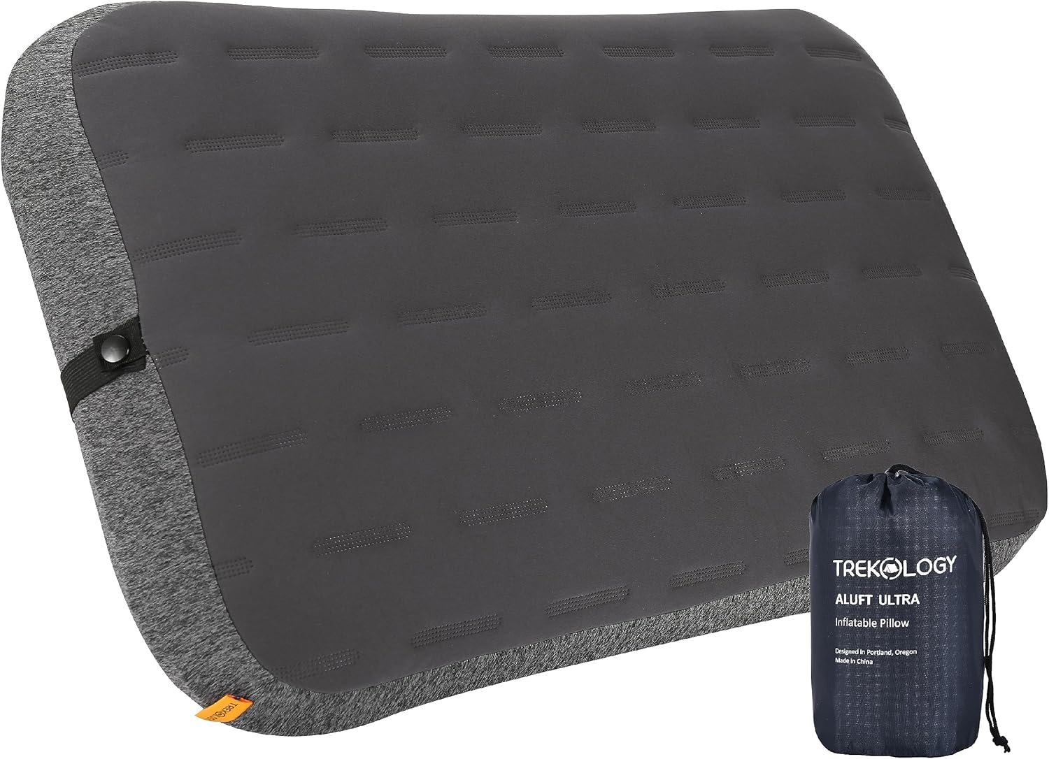 TREKOLOGY Camping Pillow – Large Inflatable (24″x15″) for Home-Like Comfort, Portable & Ergonomic, Easy to Clean, Durable & Leak-Proof, Removable Strap for Secure Fit – ALUFT Ultra (Grey)