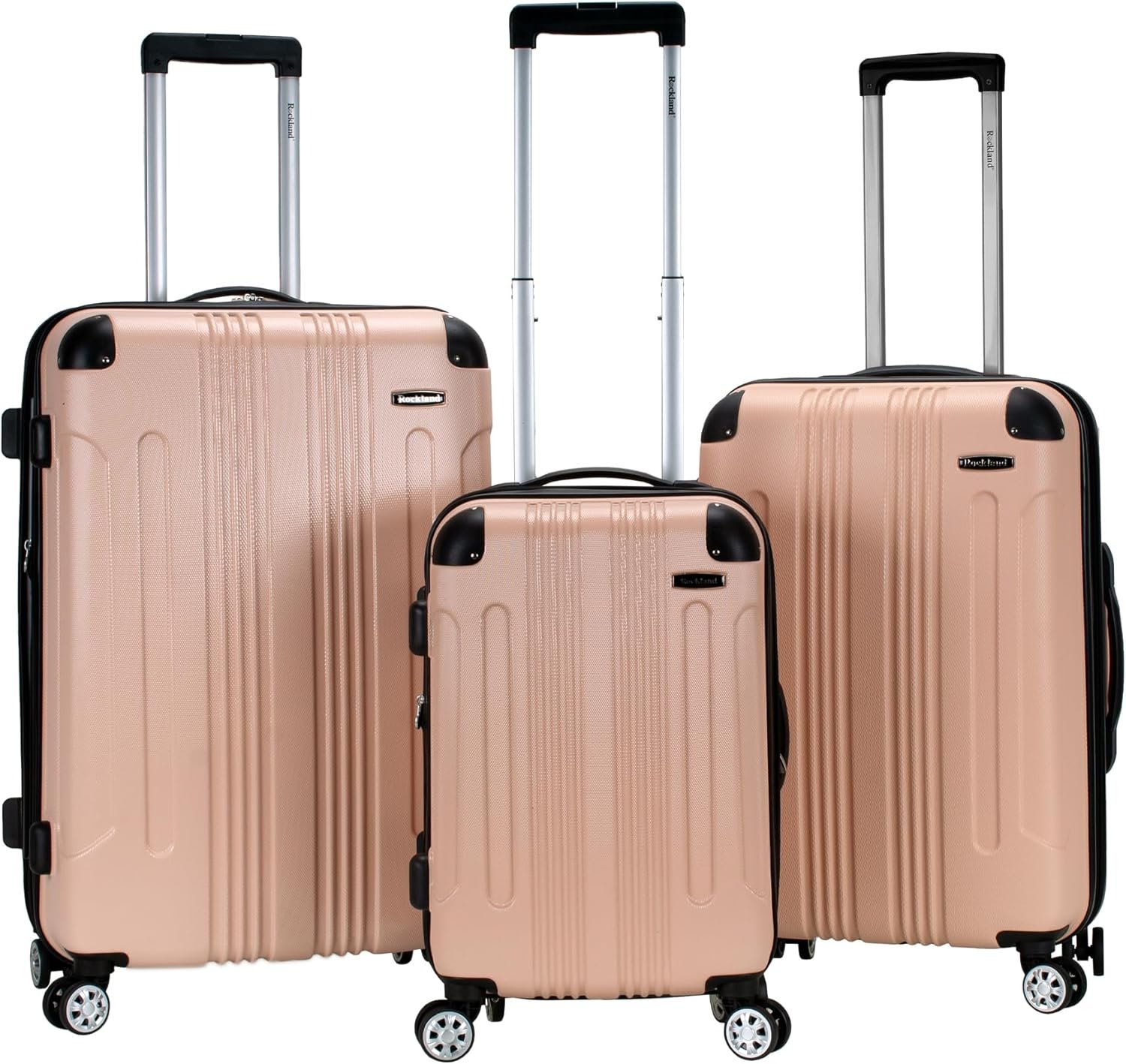 Rockland London Hardside 3 Piece Expandable Spinner Wheel Luggage Set, (20″/24″/28″), Champagne