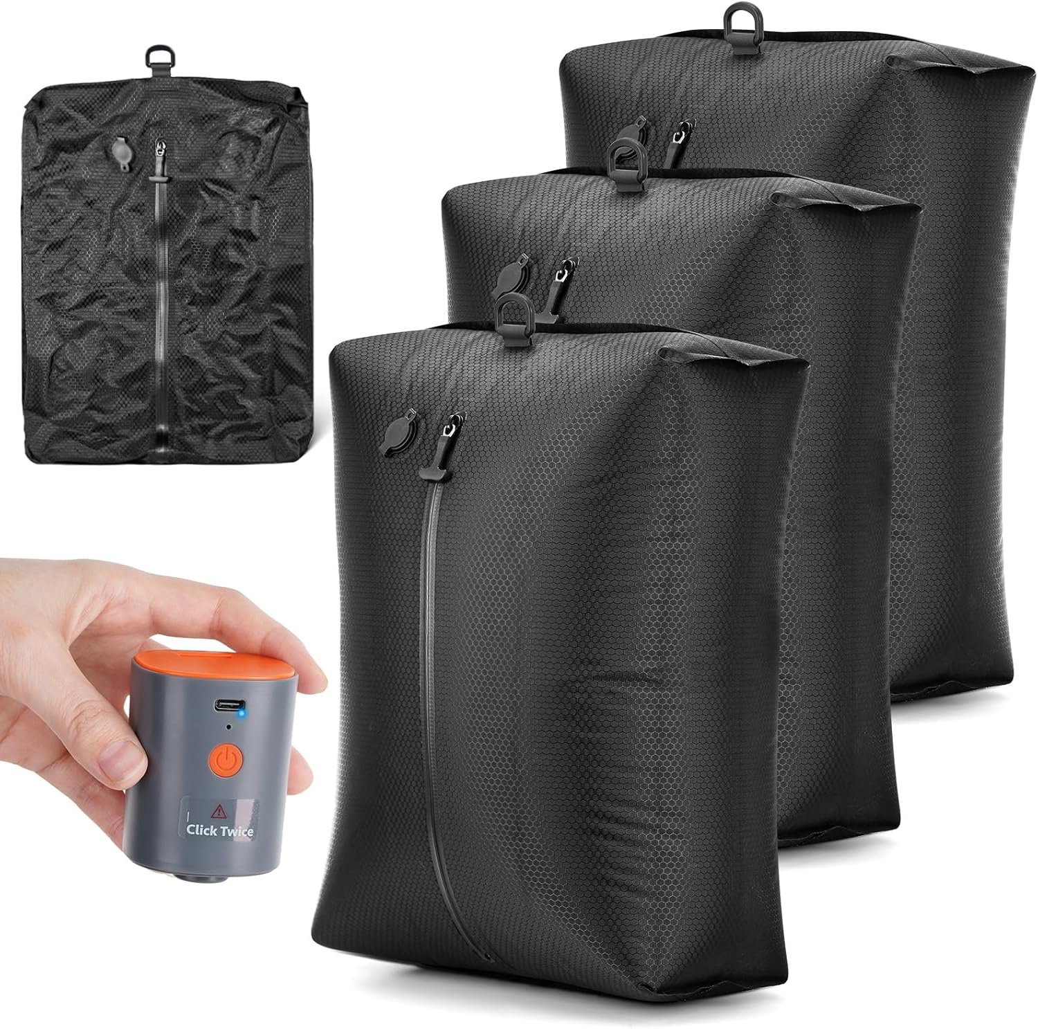 HONKID Travel Vacuum Bags with Pump 25L Compression Packing Cubes for Carry On Suitcases Backpack Luggage Odor & Waterproof Anti-Rip Reusable Vacuum Seal Bags for Clothing Travel Essentials – 3 Pack