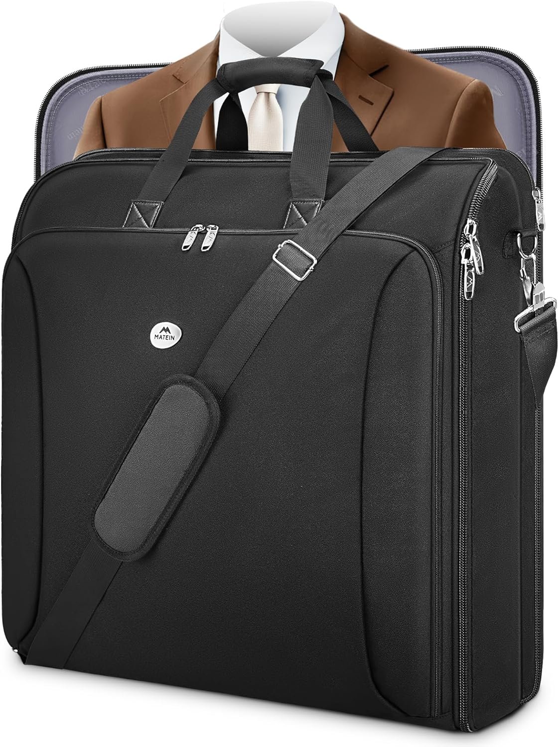 MATEIN Garment Bags for Travel, Large Double Layer Suit Bag Up to 6 Suits | Foldable Carry On Garment Luggage, Convertible Business Suitcase, For Hanging Clothes, For Men Women, Shoulder Strap, Black