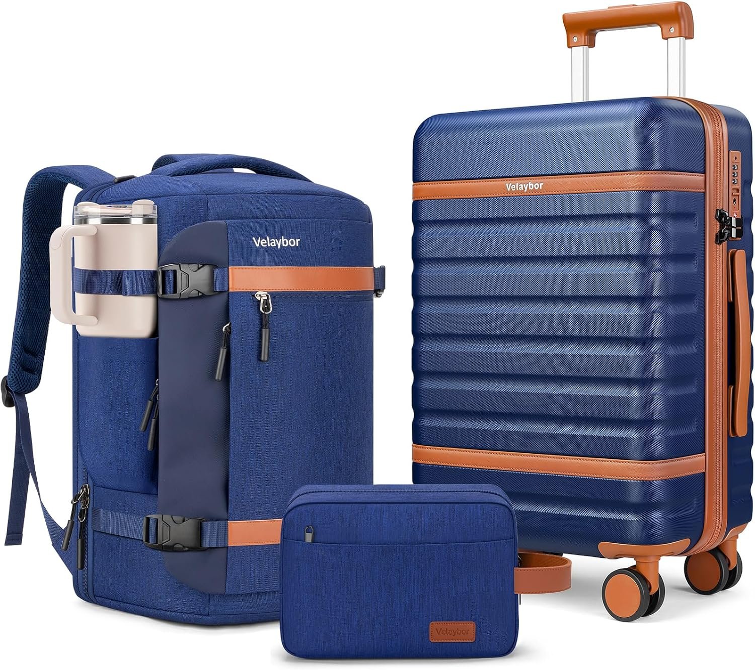 Luggage Sets 3 Piece with Spinner Wheels, Lightweight PC Hardside Suitcase with TSA Lock & YKK Zippers, 20 Inch Carry On Luggage with Travel Bag for Men and Women, Blue