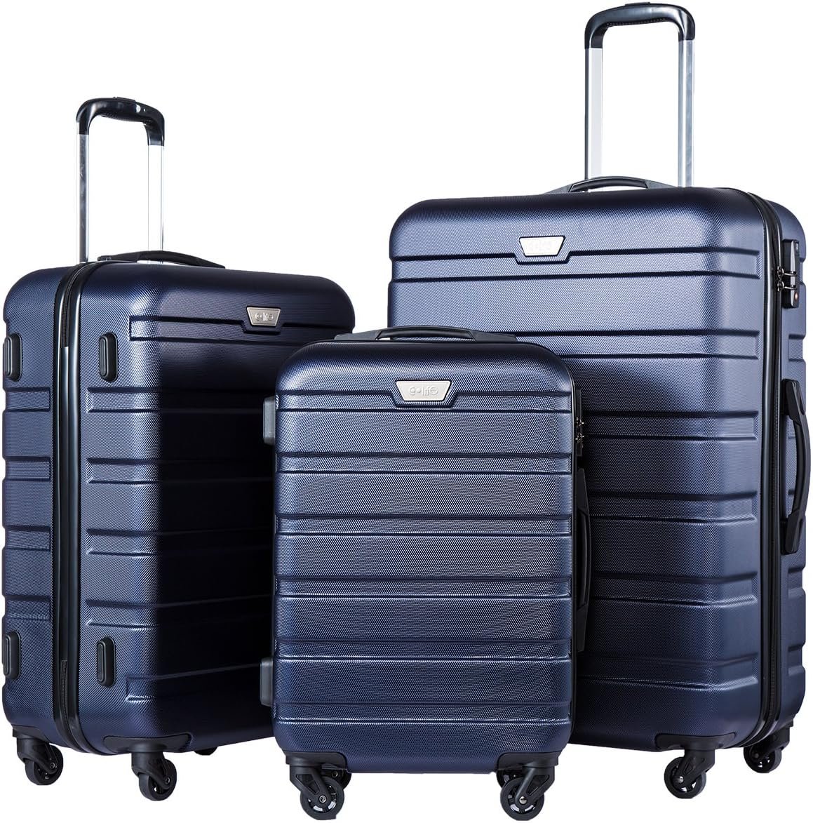 Coolife Luggage 3 Piece Set, Lightweight Durable Hardshell Suitcase set with 360° Spinner Wheels, TSA-approved Lock, Checked Family Travel Luggage sets, 20/24/28 Inch, Navy